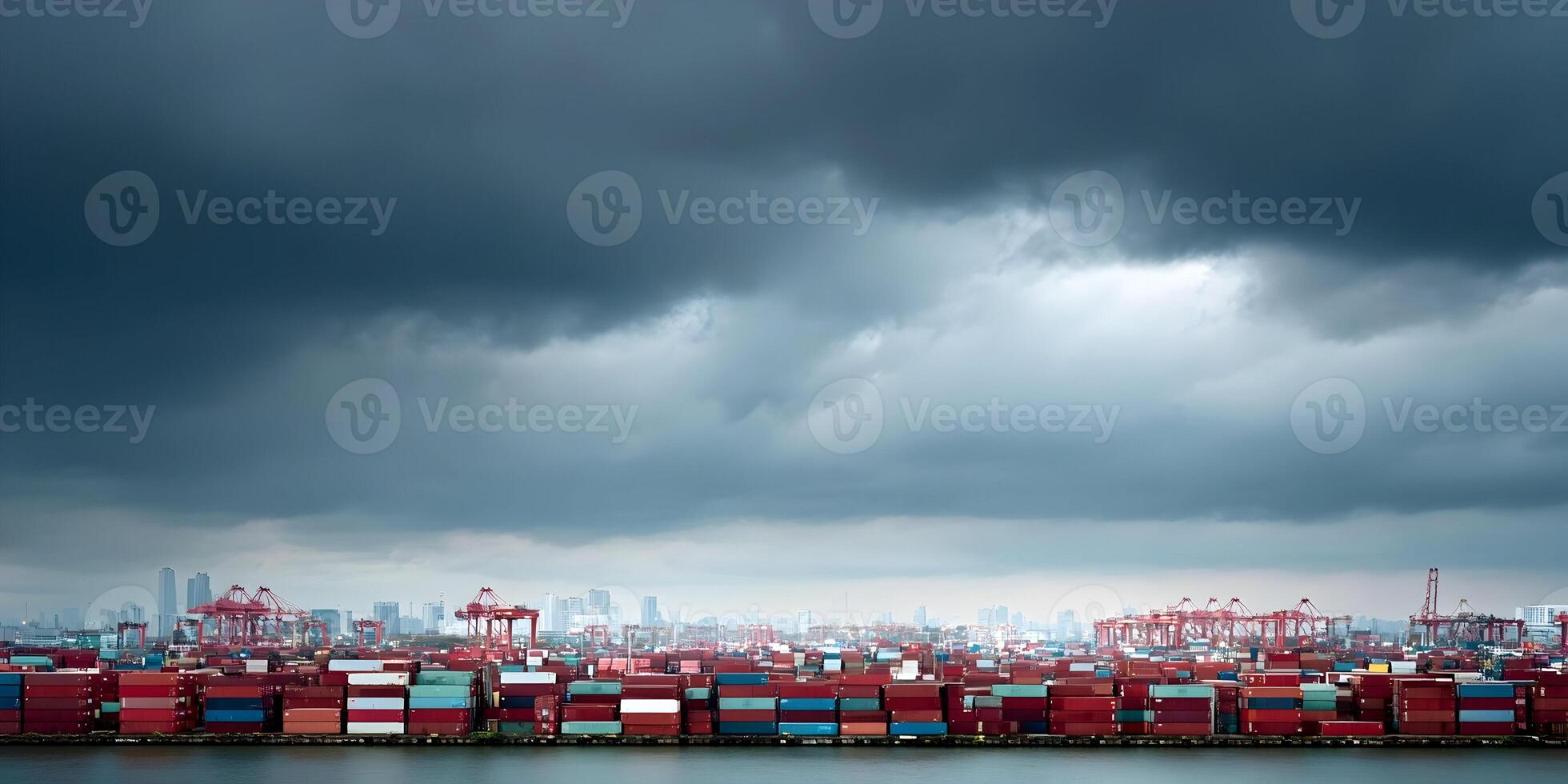 Cargo Containers Port Cityscape Dark Cloudy Sky photo