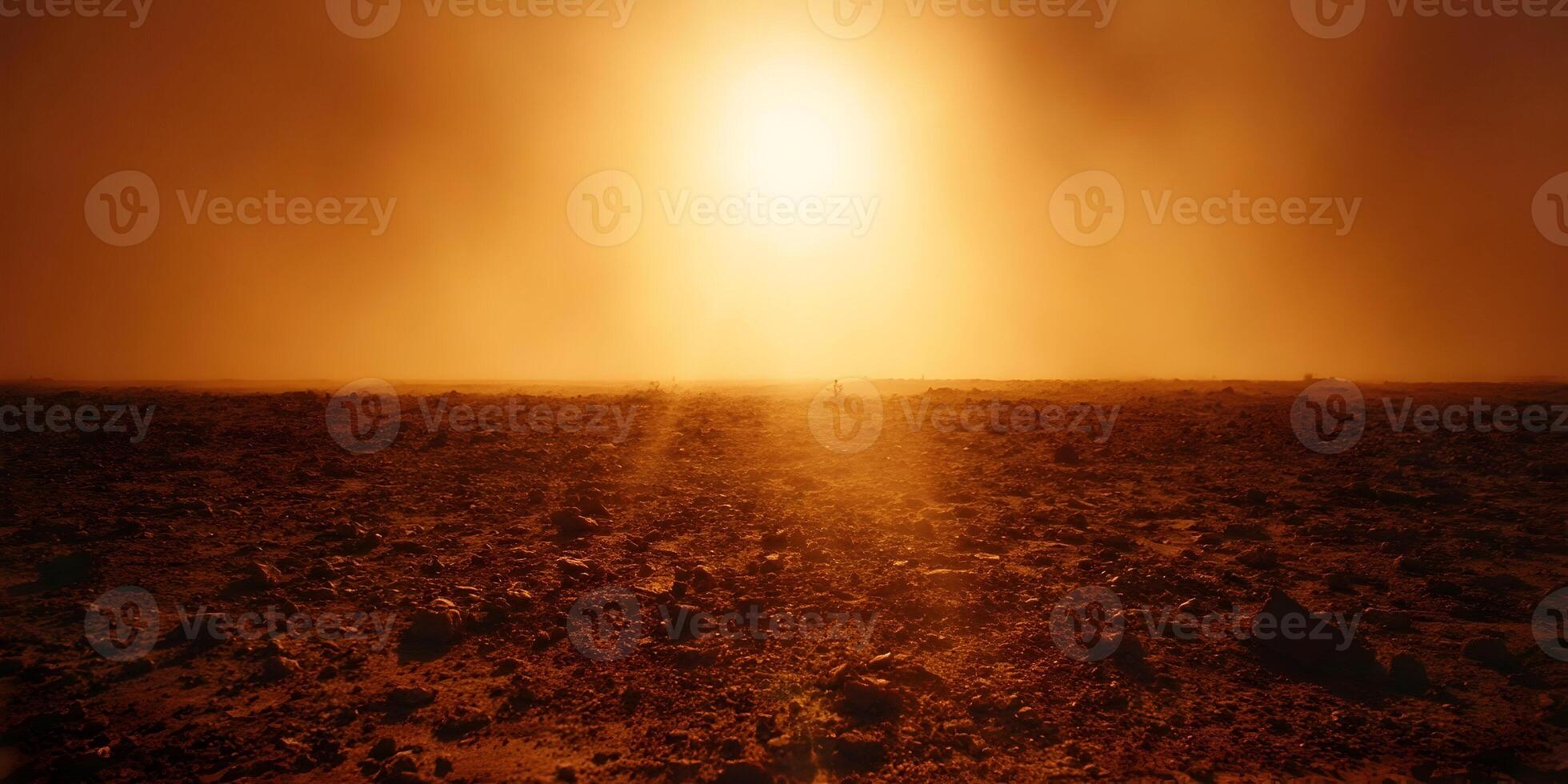 Dusty Orange Desert Landscape Bright Sun Haze photo