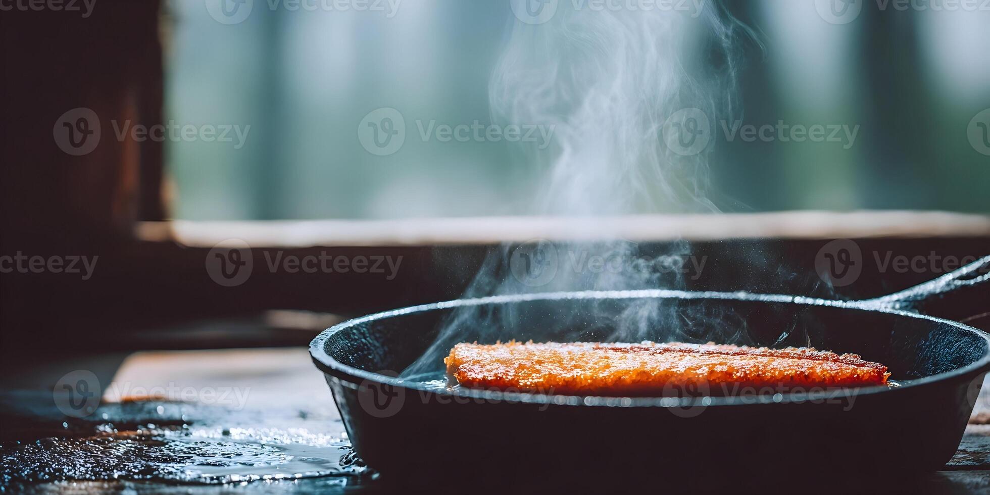 Crispy Golden Brown Food Cooking in Cast Iron Pan Steaming Hot Delicious Dish photo