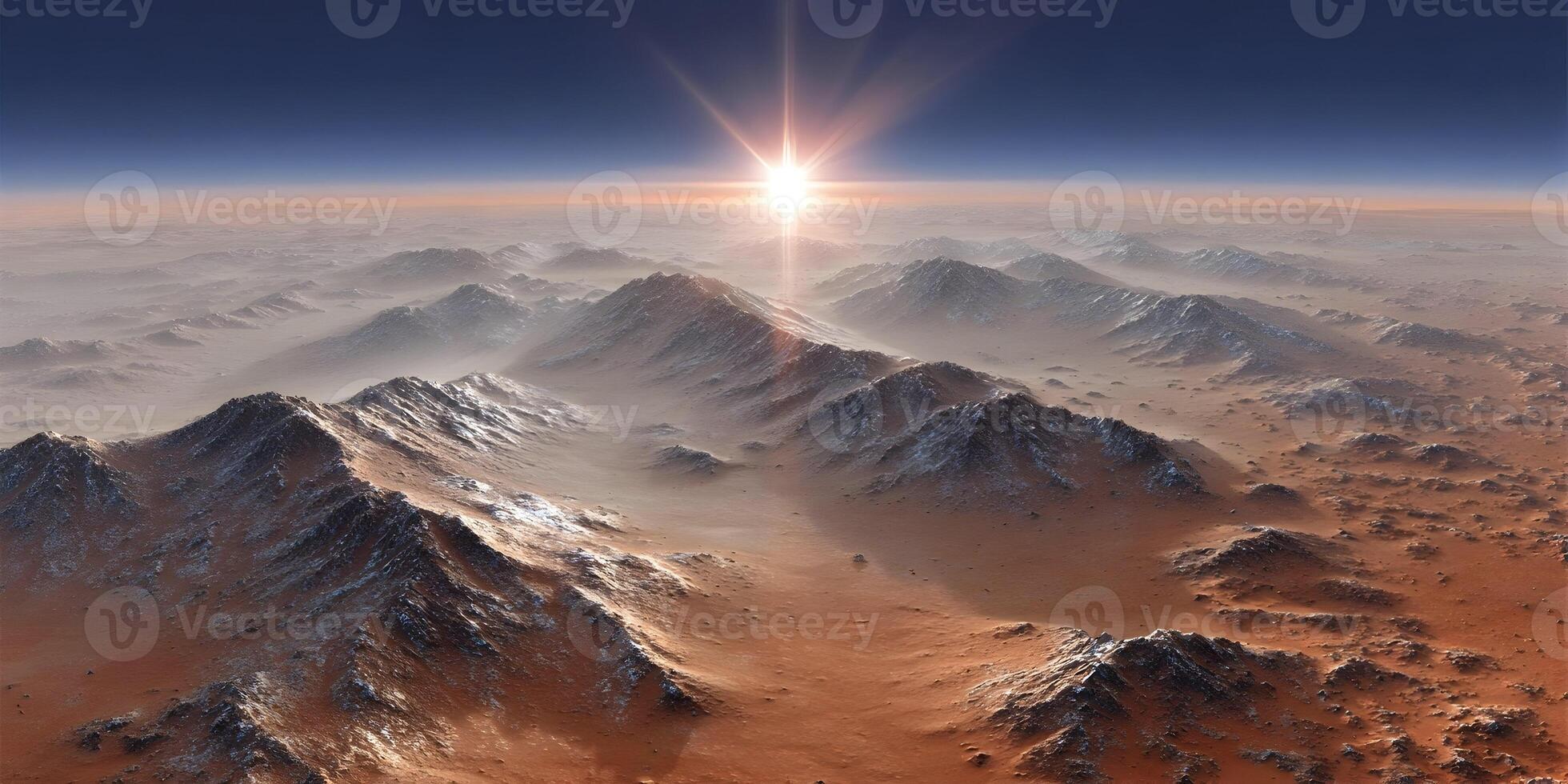 Mars Landscape Sunrise Red Planet Mountains Dusty Surface photo