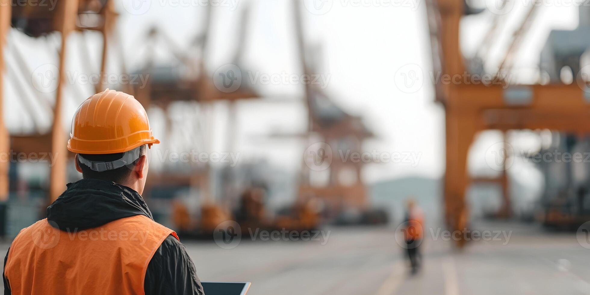 Cargo Port Worker Safety Hardhat Crane Industrial photo