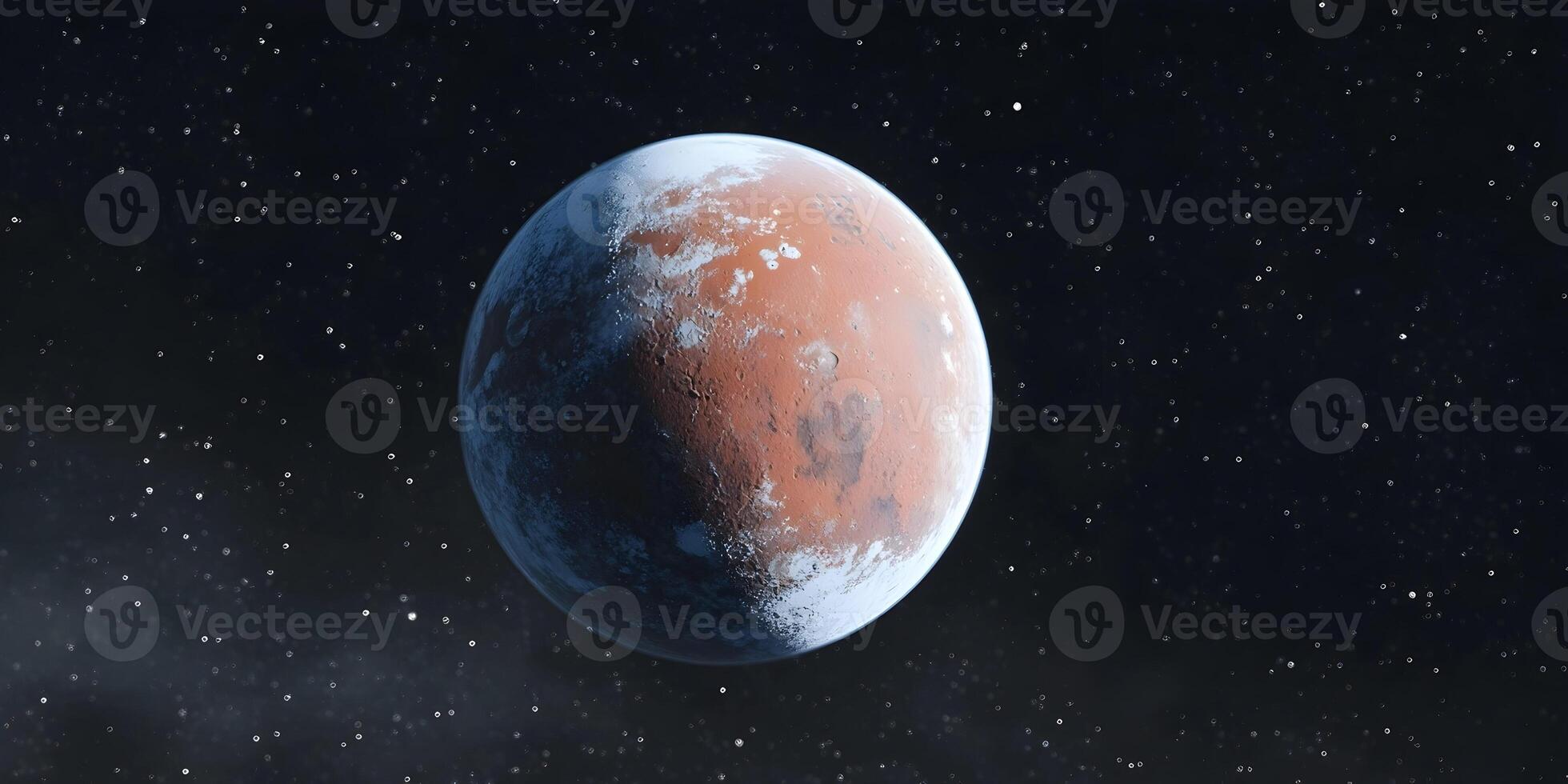 Red Planet Mars Space Object with Polar Ice Caps Detailed Surface Texture 3D Render photo