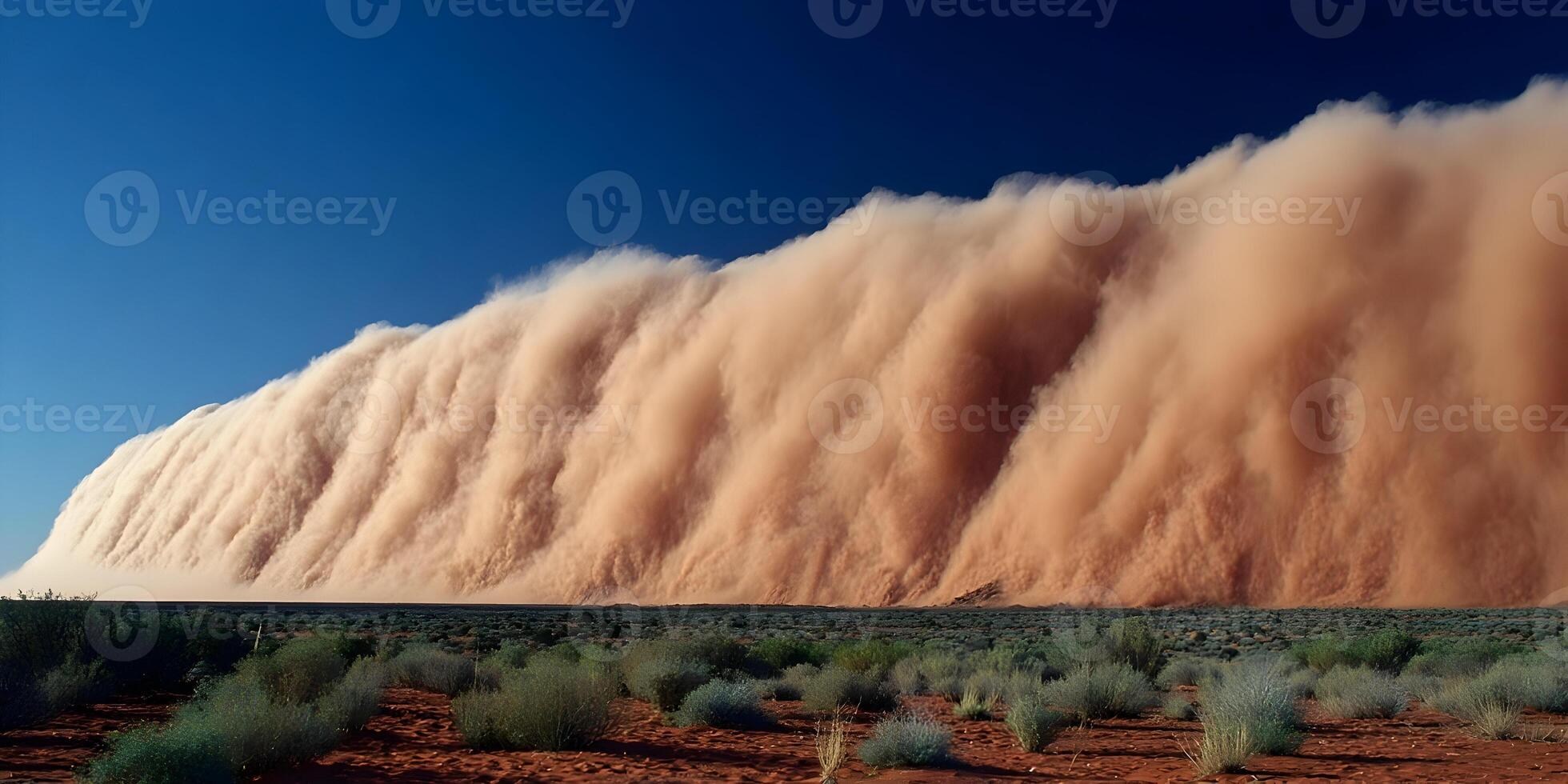 Massive Dust Storm Wall over Desert Landscape Red Sand Dunes photo