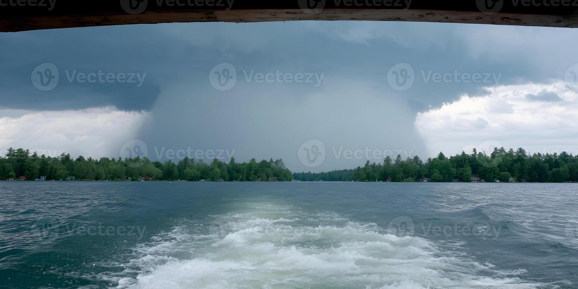 Lake Storm Dramatic Sky Rain Cloudscape Over Water Boats Wake photo