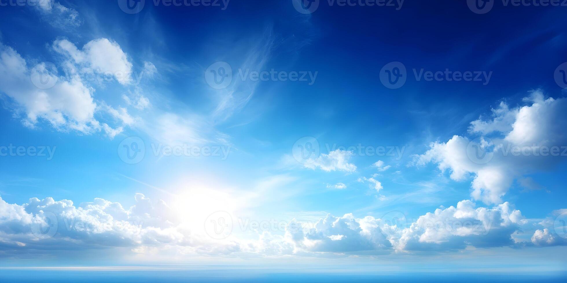 Bright Sunny Sky Ocean Horizon Cloudscape Summer Daytime Scene photo