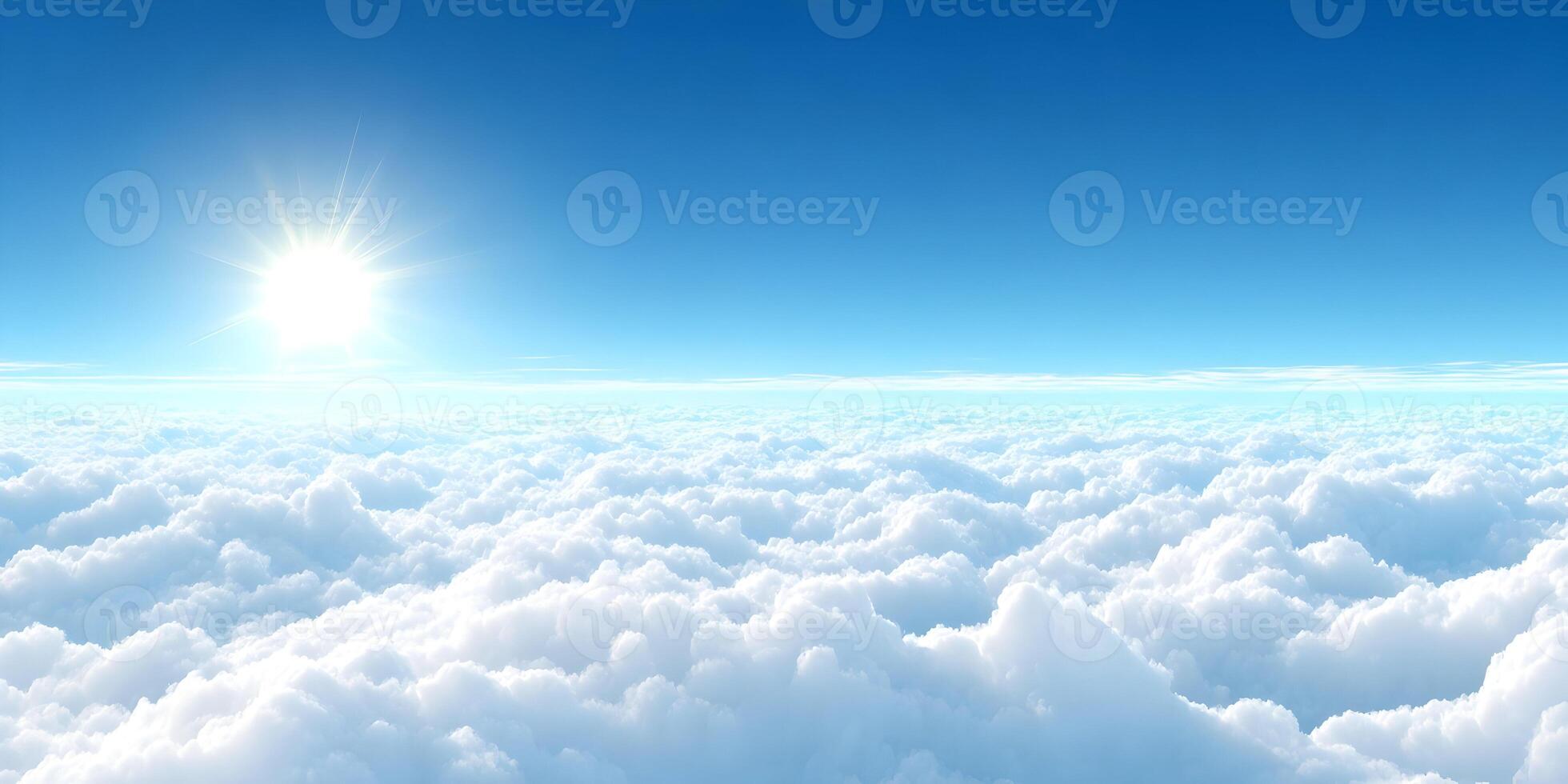 Bright Sun Above Fluffy White Cloudscape Stunning Aerial View photo