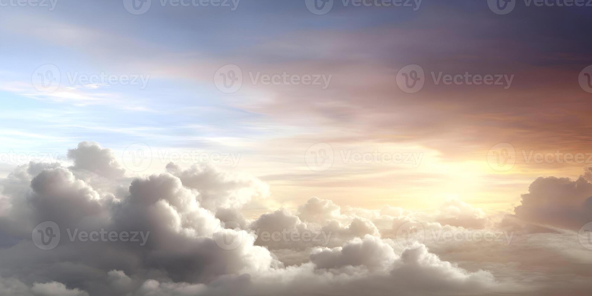 Golden Hour Cloudscape Aerial View Above Cumulus Clouds Sunset Sky photo
