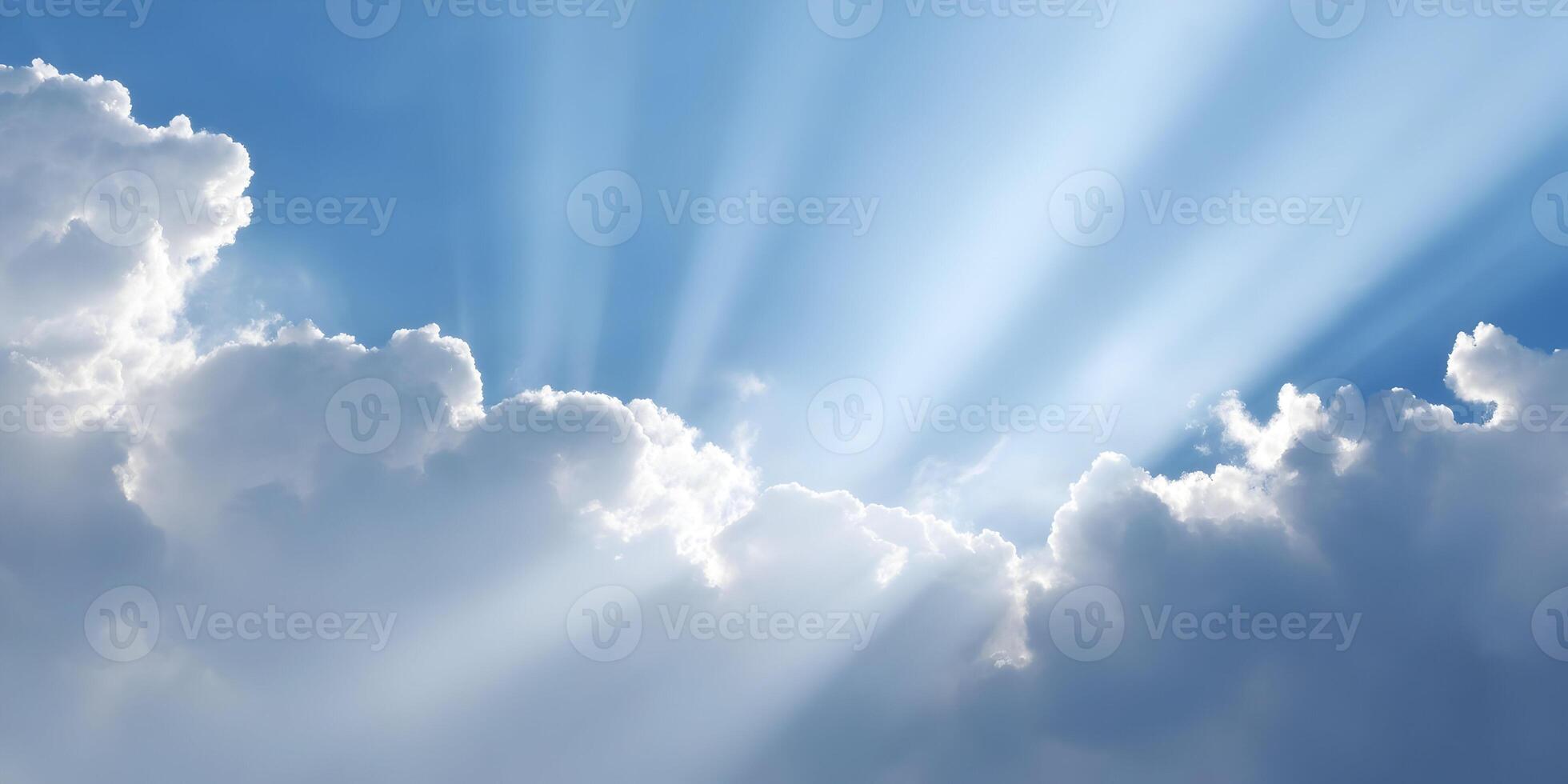 Sun Rays Breaking Through Clouds Bright Sky Illumination Heavenly Light Dramatic Cloudscape photo