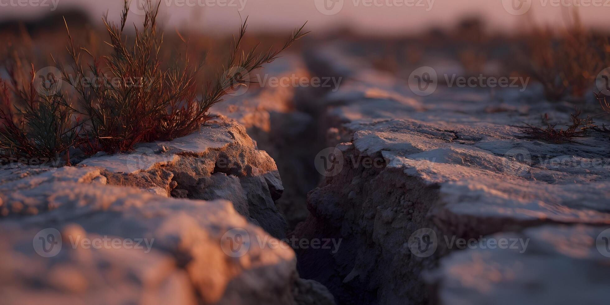 Sunset Crack in Dry Earth Ground Small Plants photo