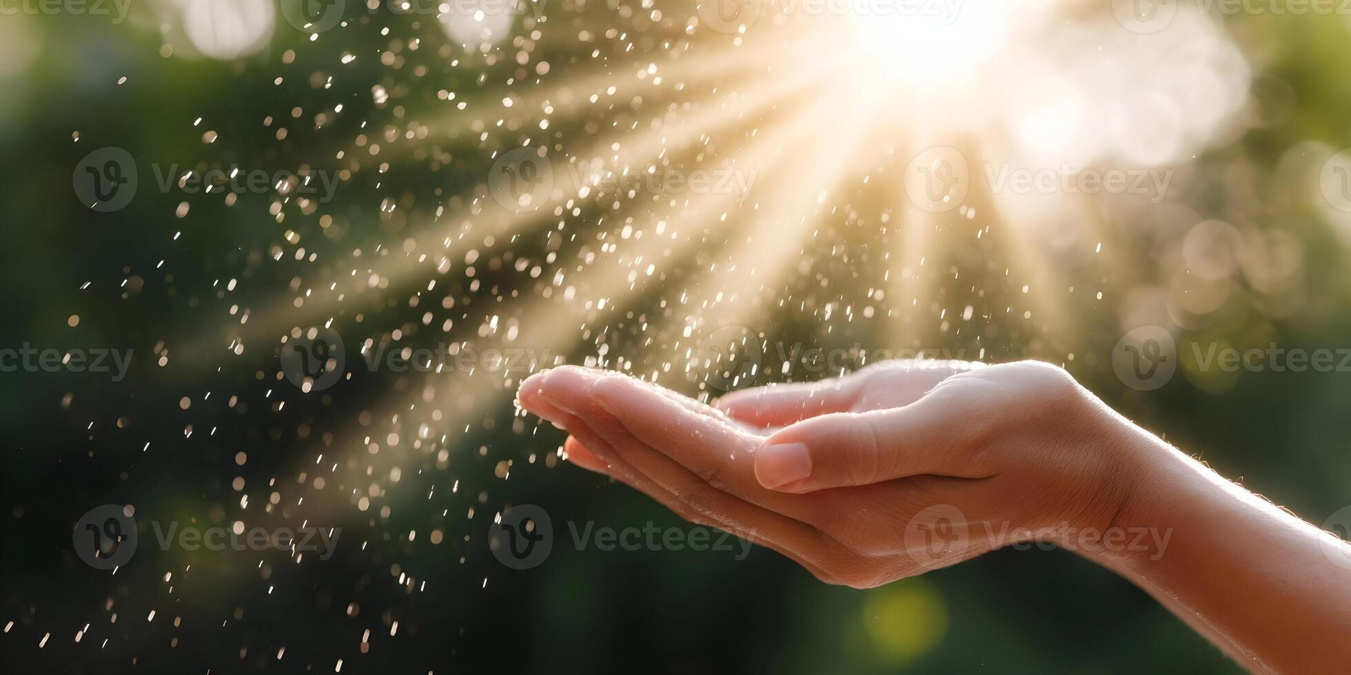 Sunlight Rain Drops Falling on Hands Closeup Photography photo