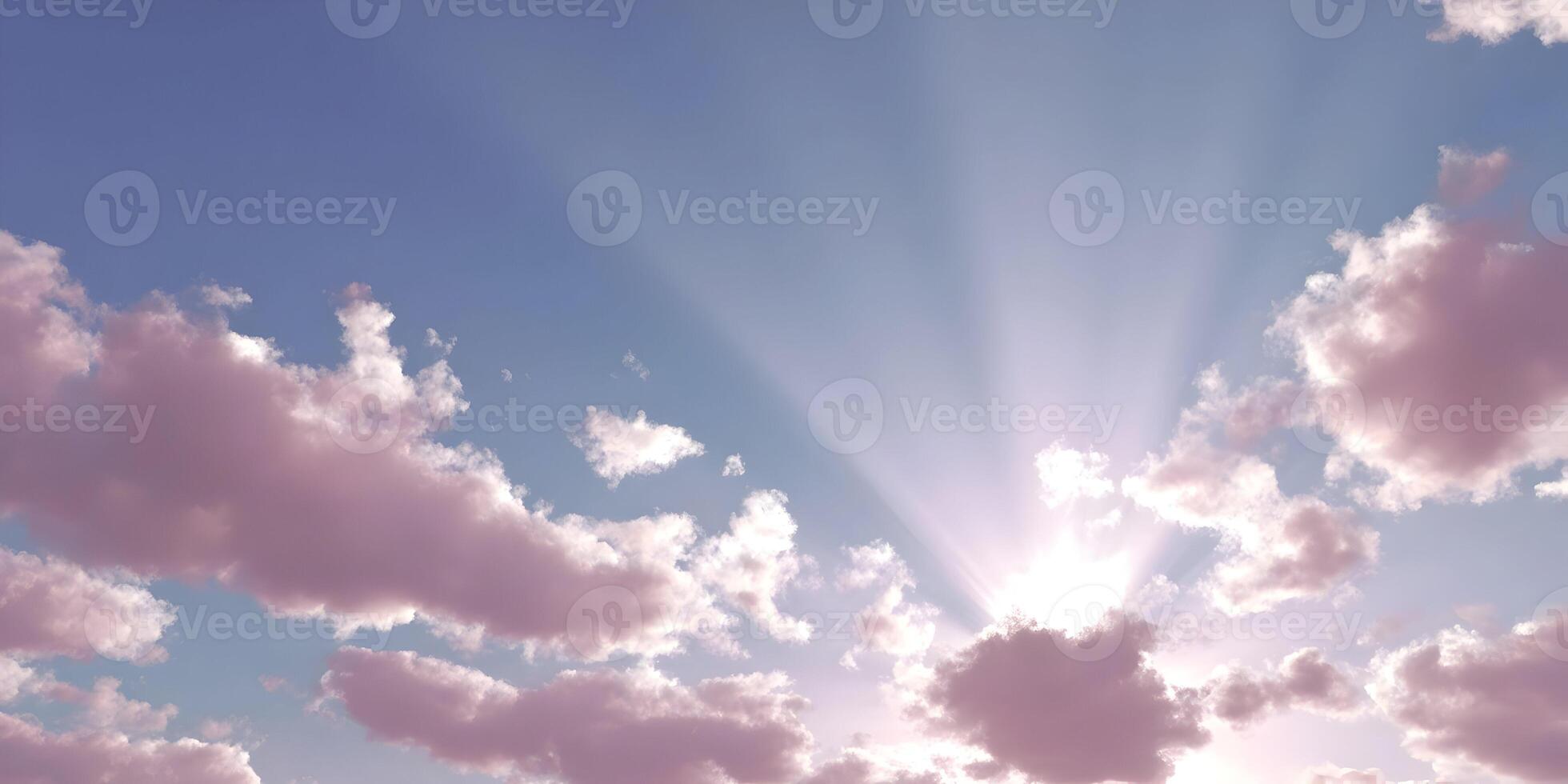 Pink Clouds Sun Rays Sky Background Image photo