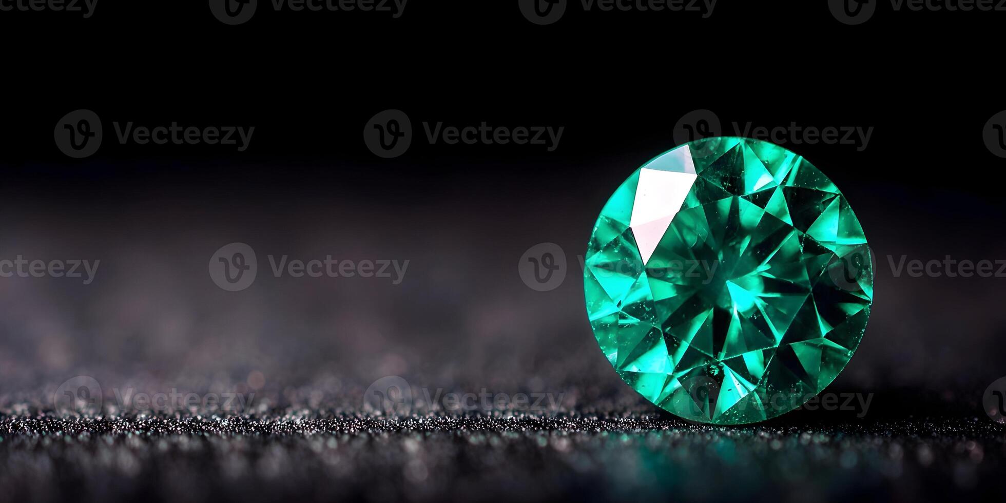 Round Emerald Gemstone Closeup Dark Background Sparkling Green Diamond Jewel photo