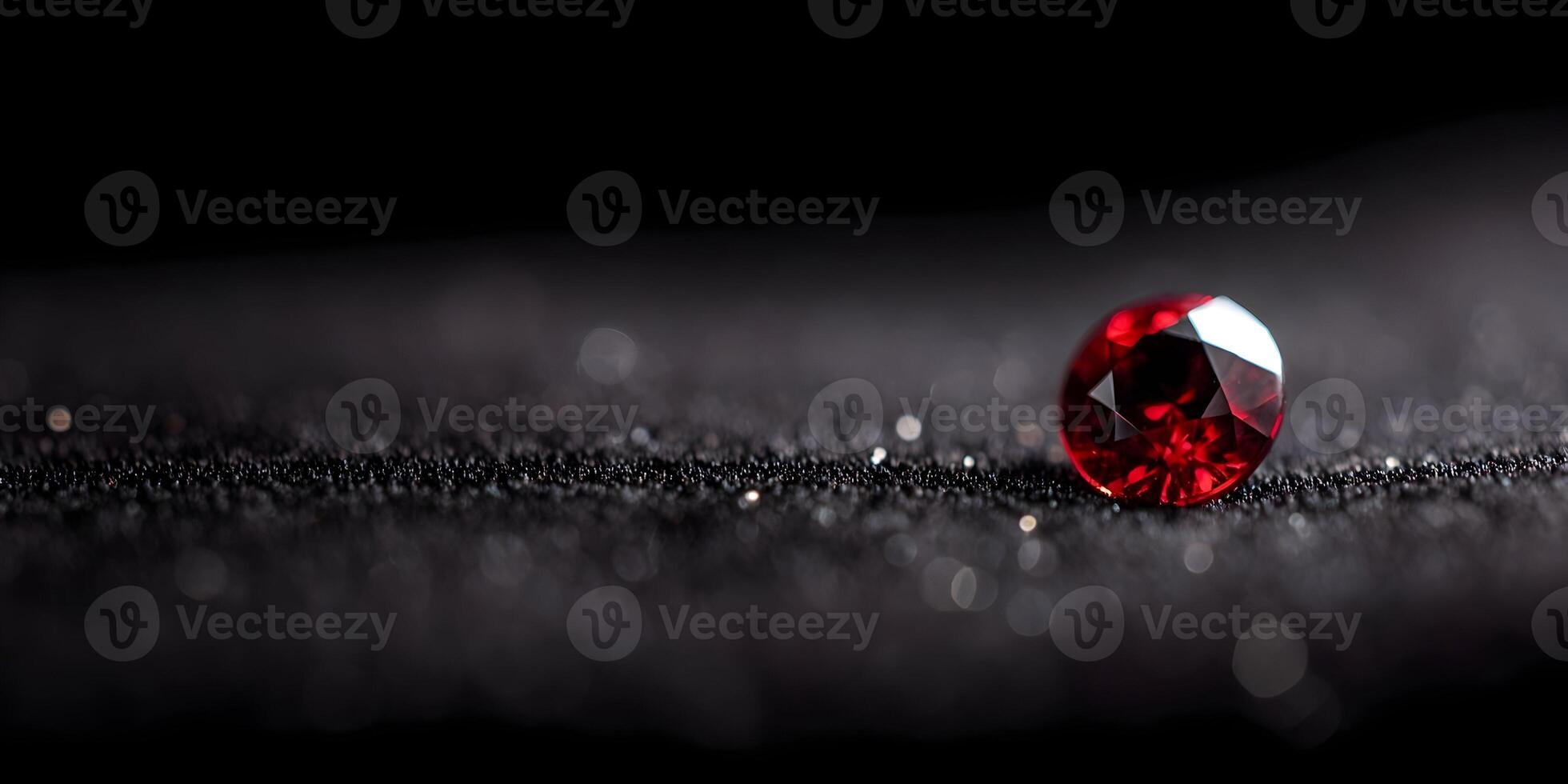 Single Red Gemstone on Dark Glittery Surface Closeup Photography photo
