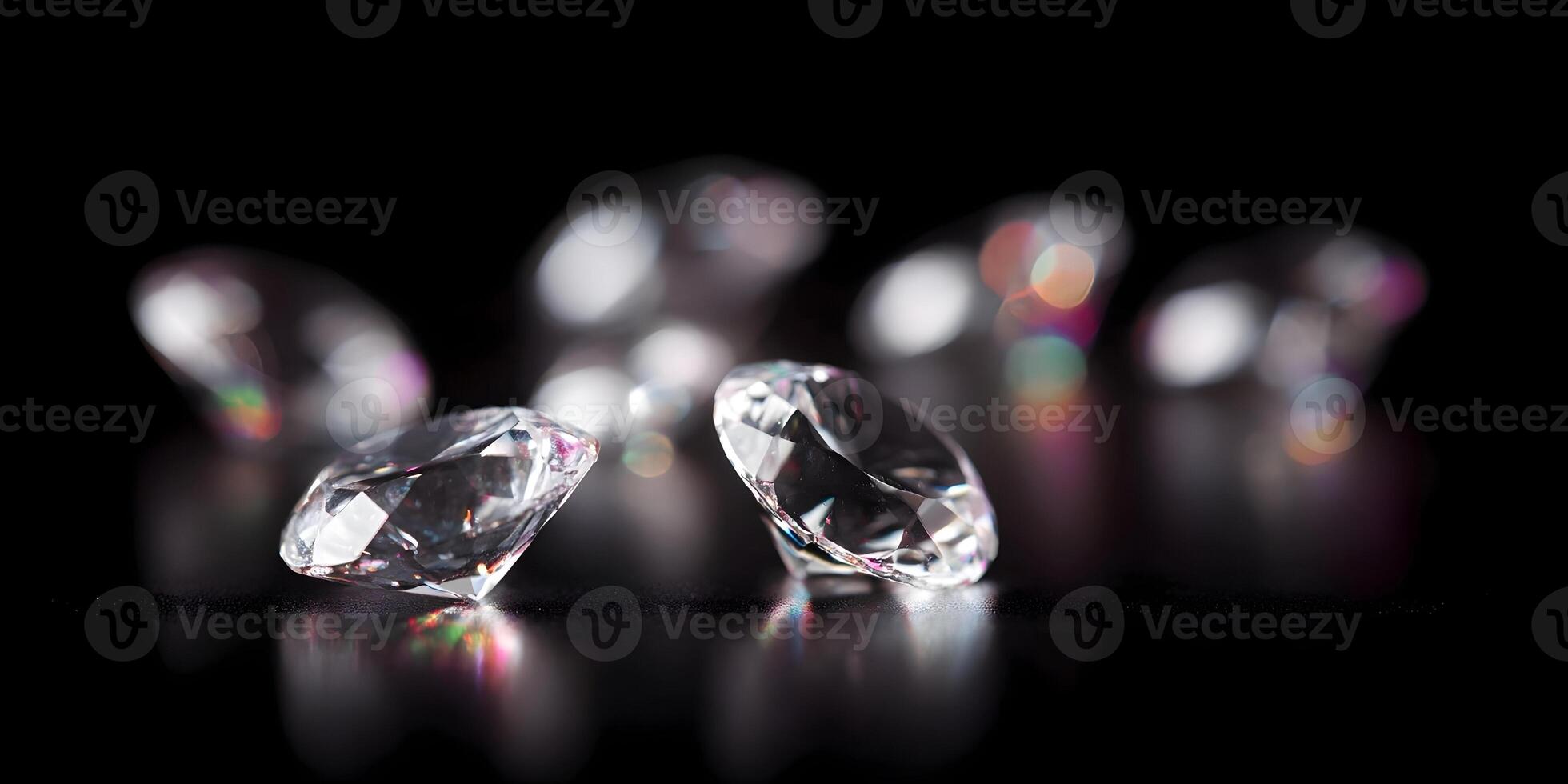 Brilliant Diamonds on Black Background Closeup Photography Sparkle Gems photo