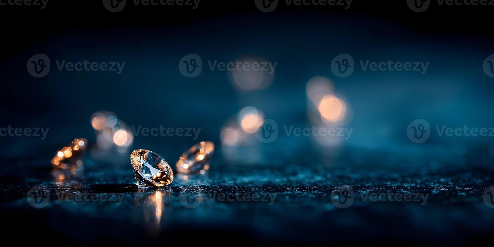 Brilliant Diamonds on Dark Blue Surface Sparkling Gemstones Luxury Jewelry Background photo