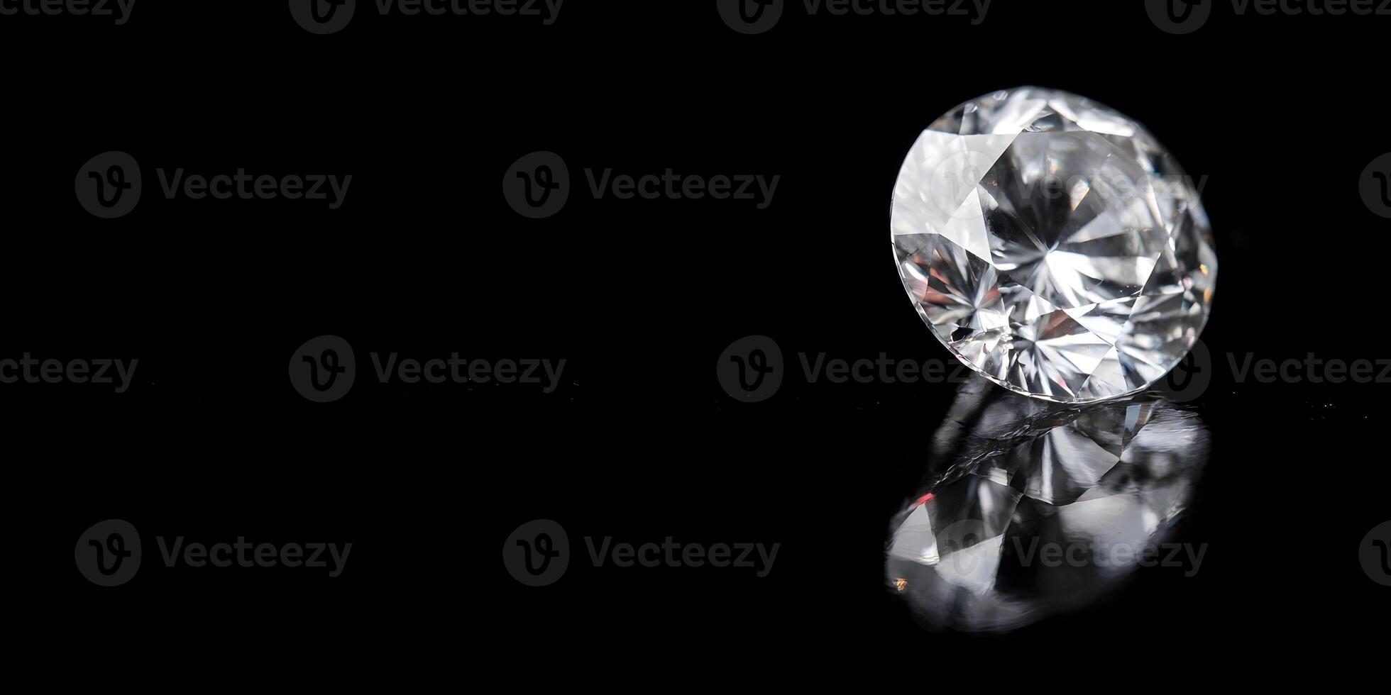 Round Brilliant Cut Diamond Gemstone on Black Background photo
