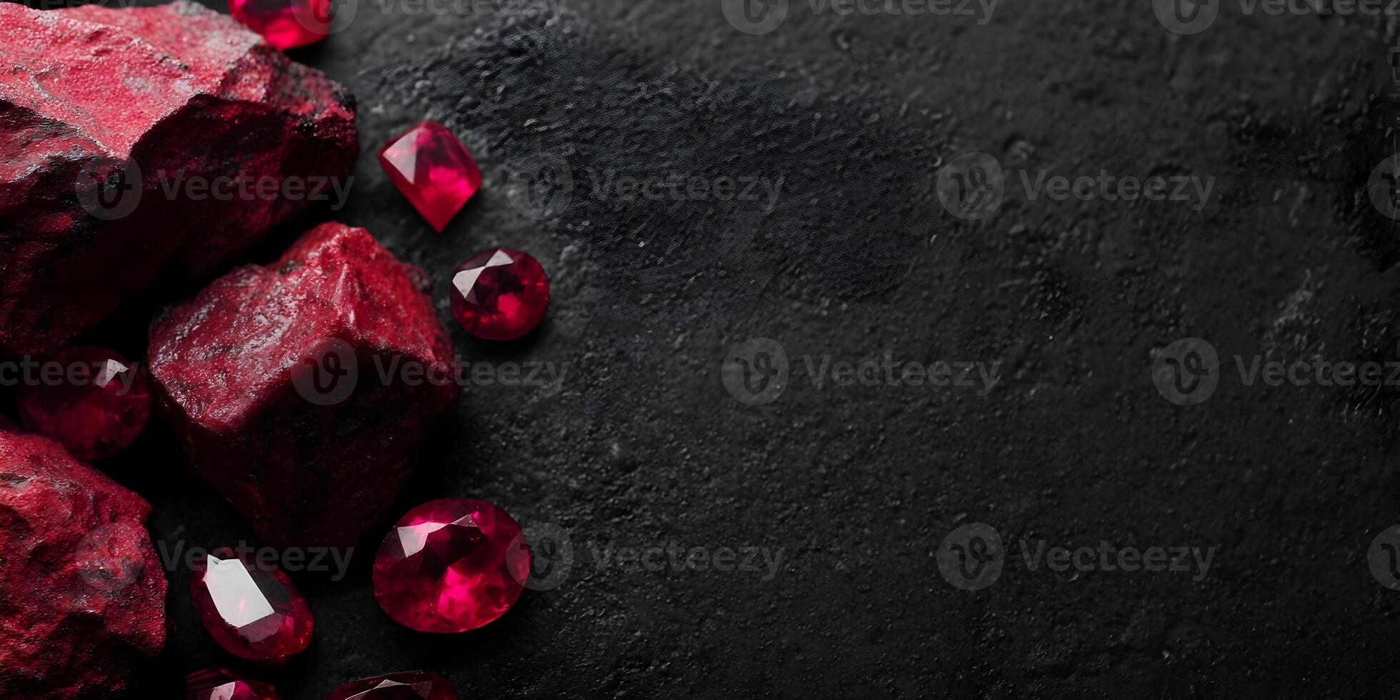 Red Ruby Stones and Crystals on Black Background photo