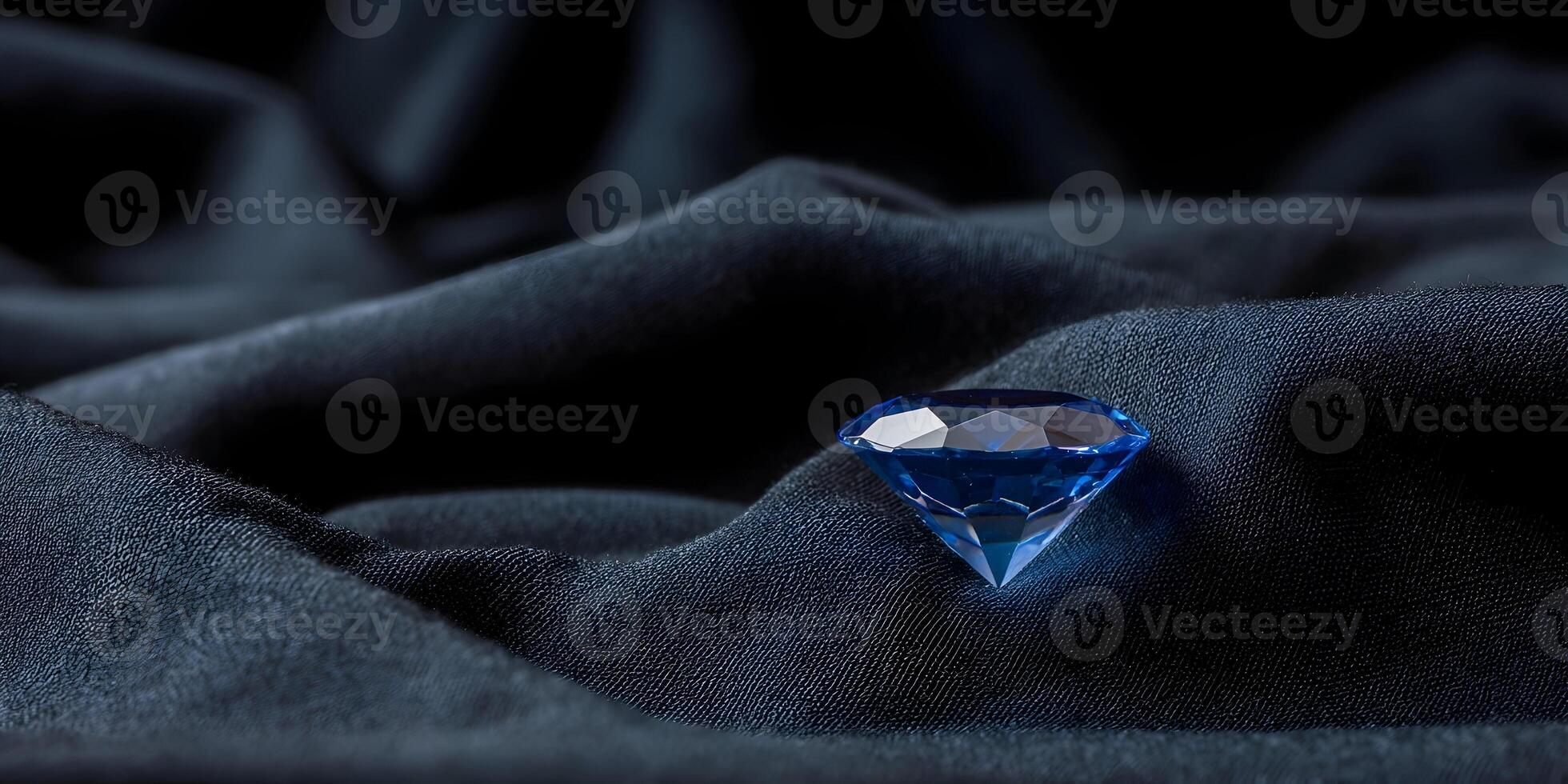 Brilliant Blue Sapphire Gemstone on Dark Fabric Luxurious Background photo