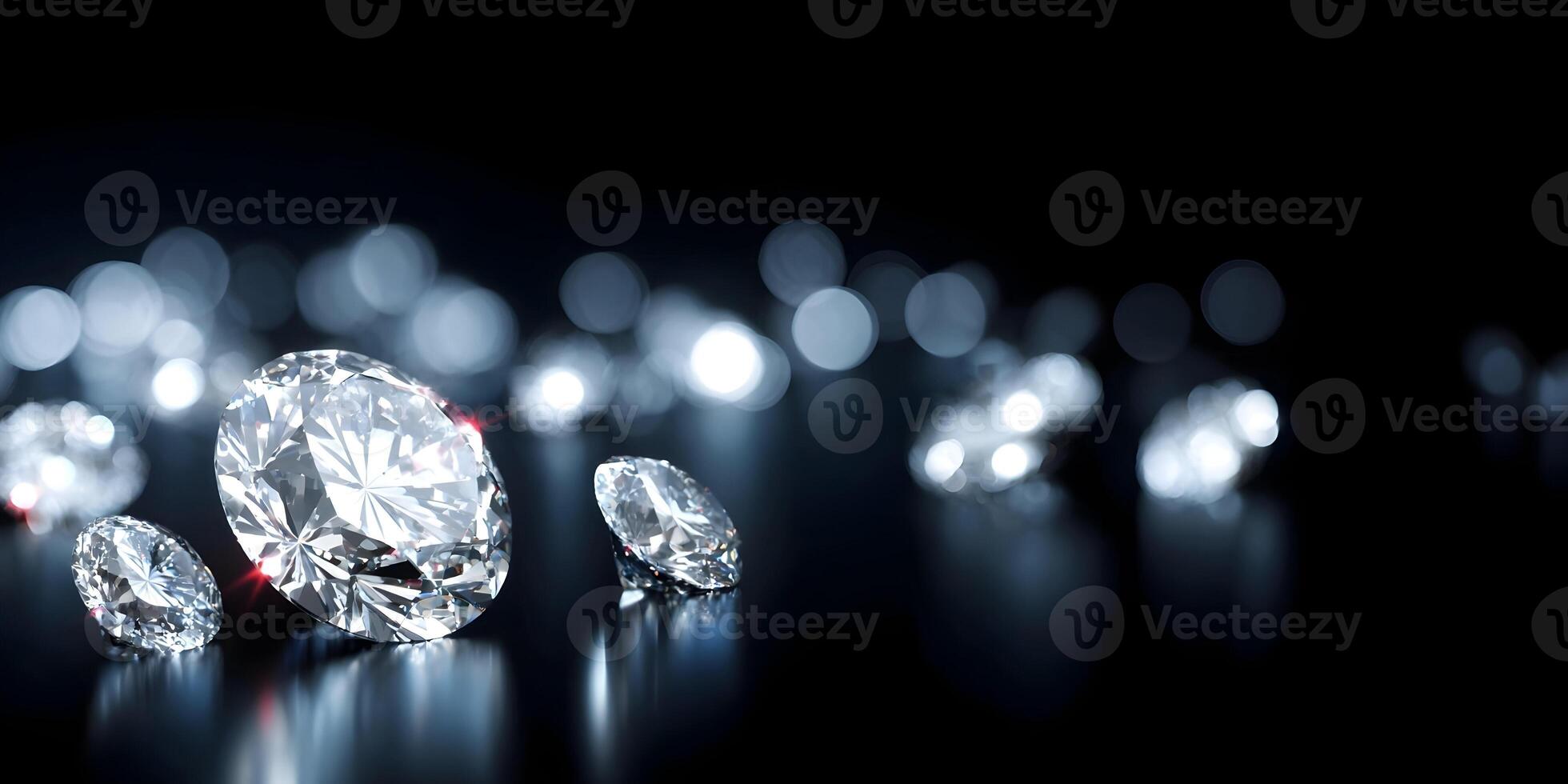Brilliant Cut Diamonds on Dark Background Closeup Shot photo