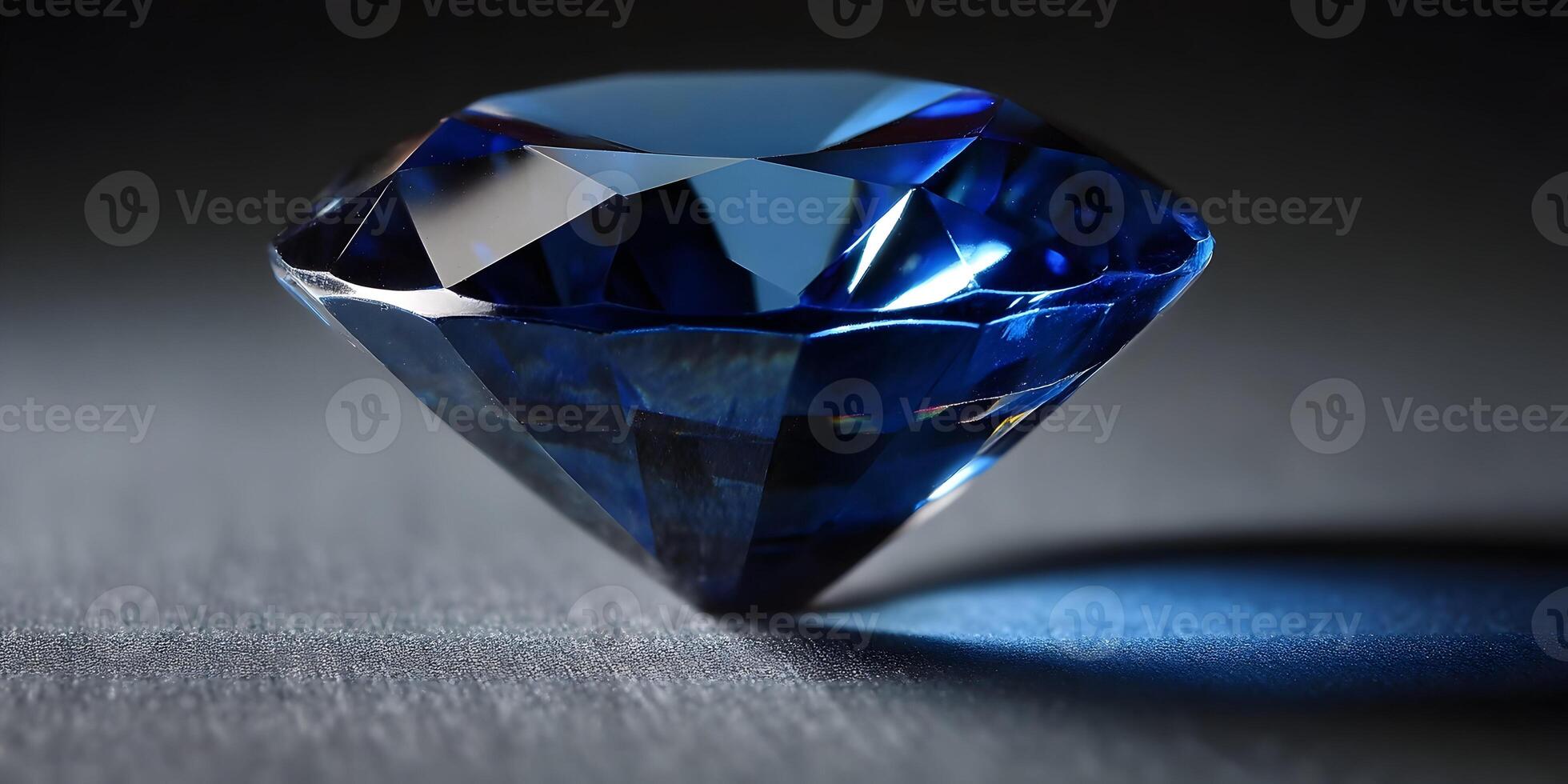Brilliant Blue Sapphire Gemstone Closeup Dark Background photo