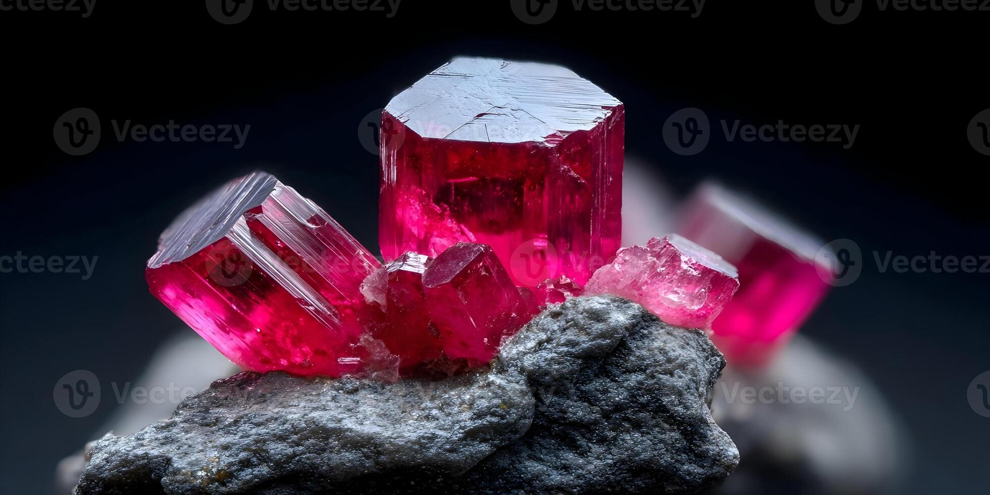 Red Beryl Crystals on Gray Rock Specimen Closeup Photography photo