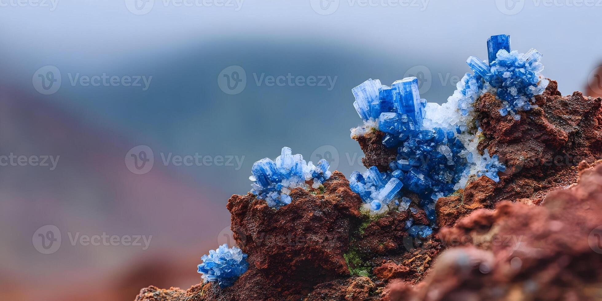 Blue Crystals on Red Rock Formation Closeup Nature Photography photo