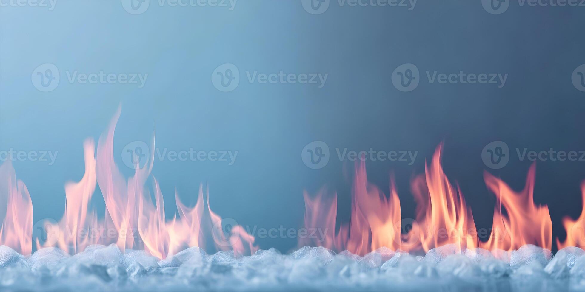 Abstract Fire and Ice Background Flames Over Ice Cubes Blue and Orange Colors photo