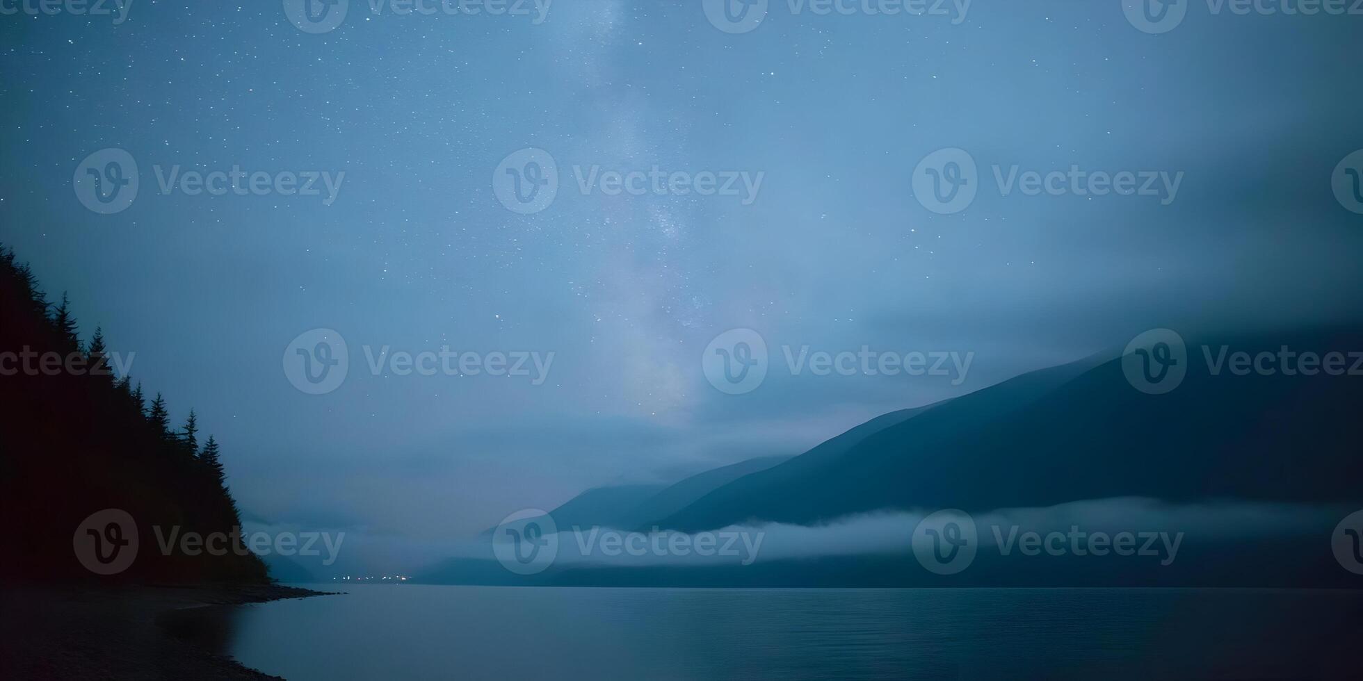 Night Sky over Lake and Mountains Starry Sky Milky Way Night Landscape photo