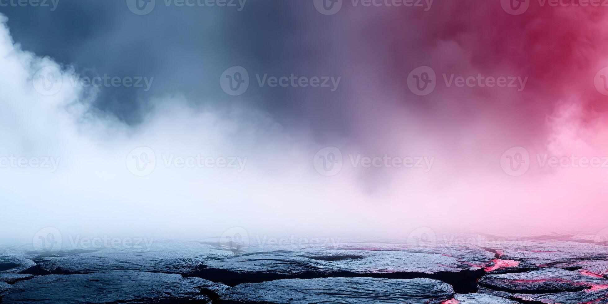 Dark Cracked Ground with Blue and Pink Fog Smoke Fantasy Background photo
