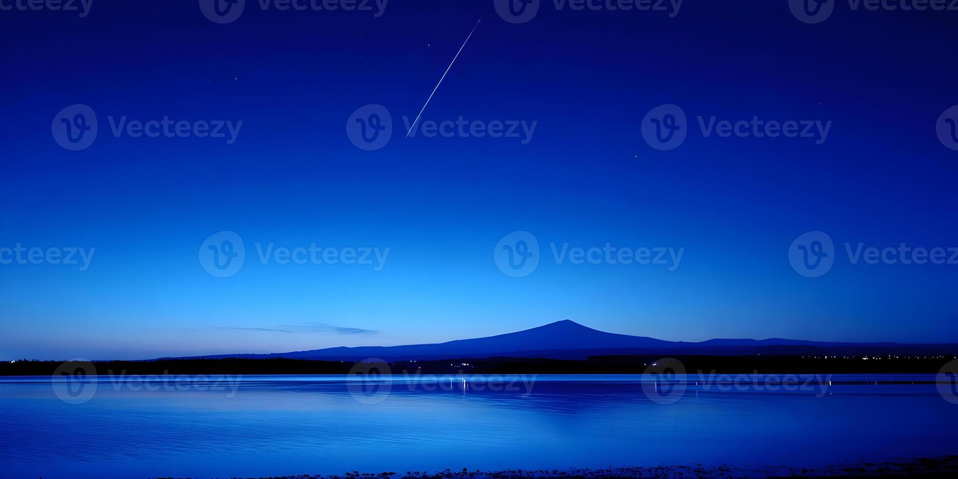 Night Landscape Mountain Lake Starry Sky Meteor photo