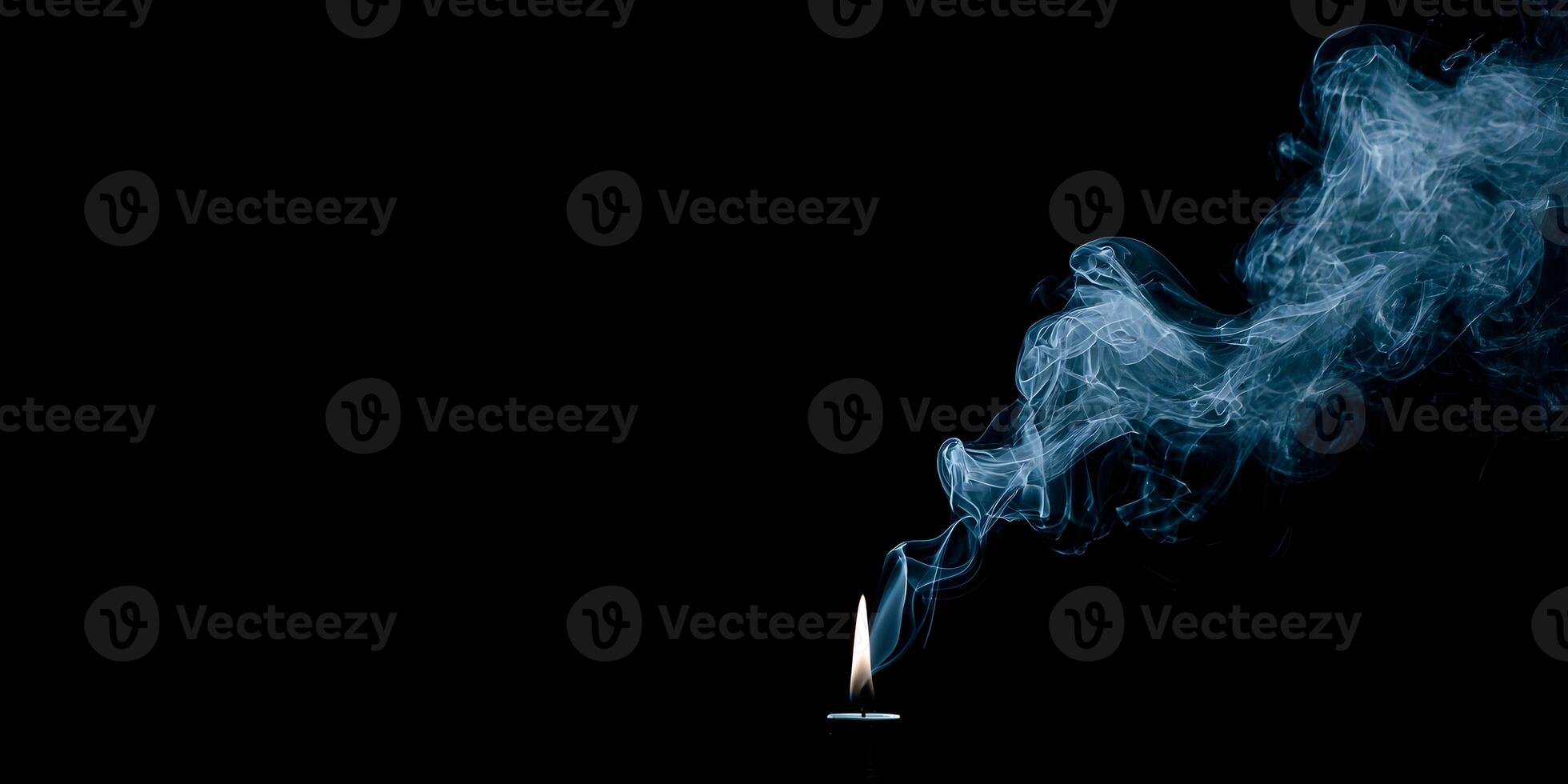 Blue Candle Smoke Abstract Background Dark Setting Single Flame Light photo