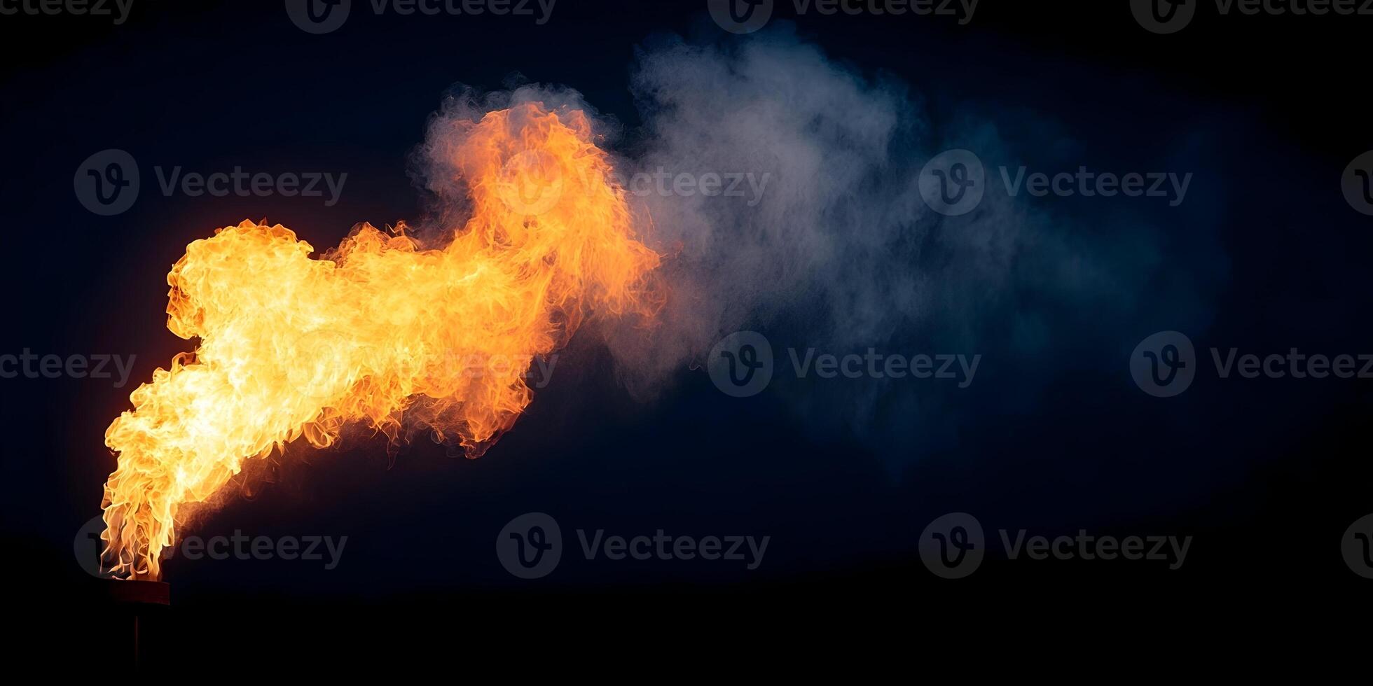 Large Flame Burning Brightly at Night with Smoke photo