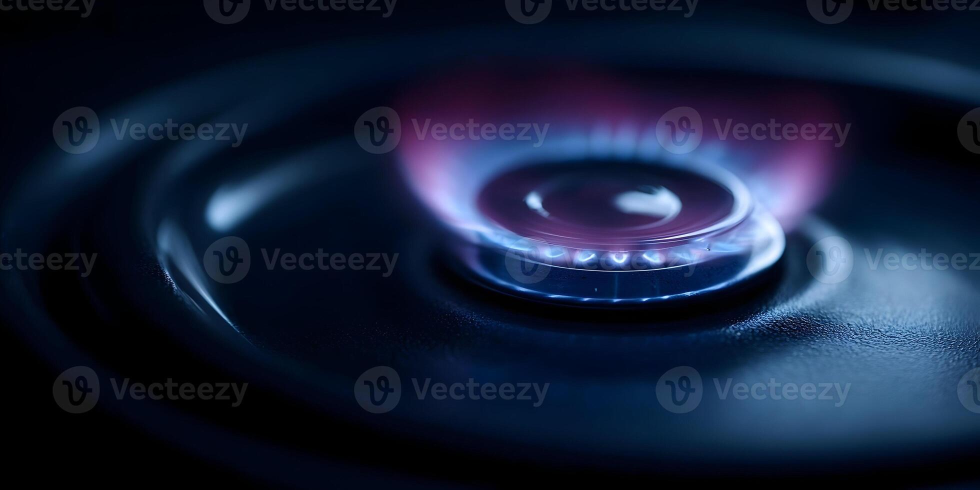Closeup Gas Stove Burner Blue Flame Cooking Energy photo