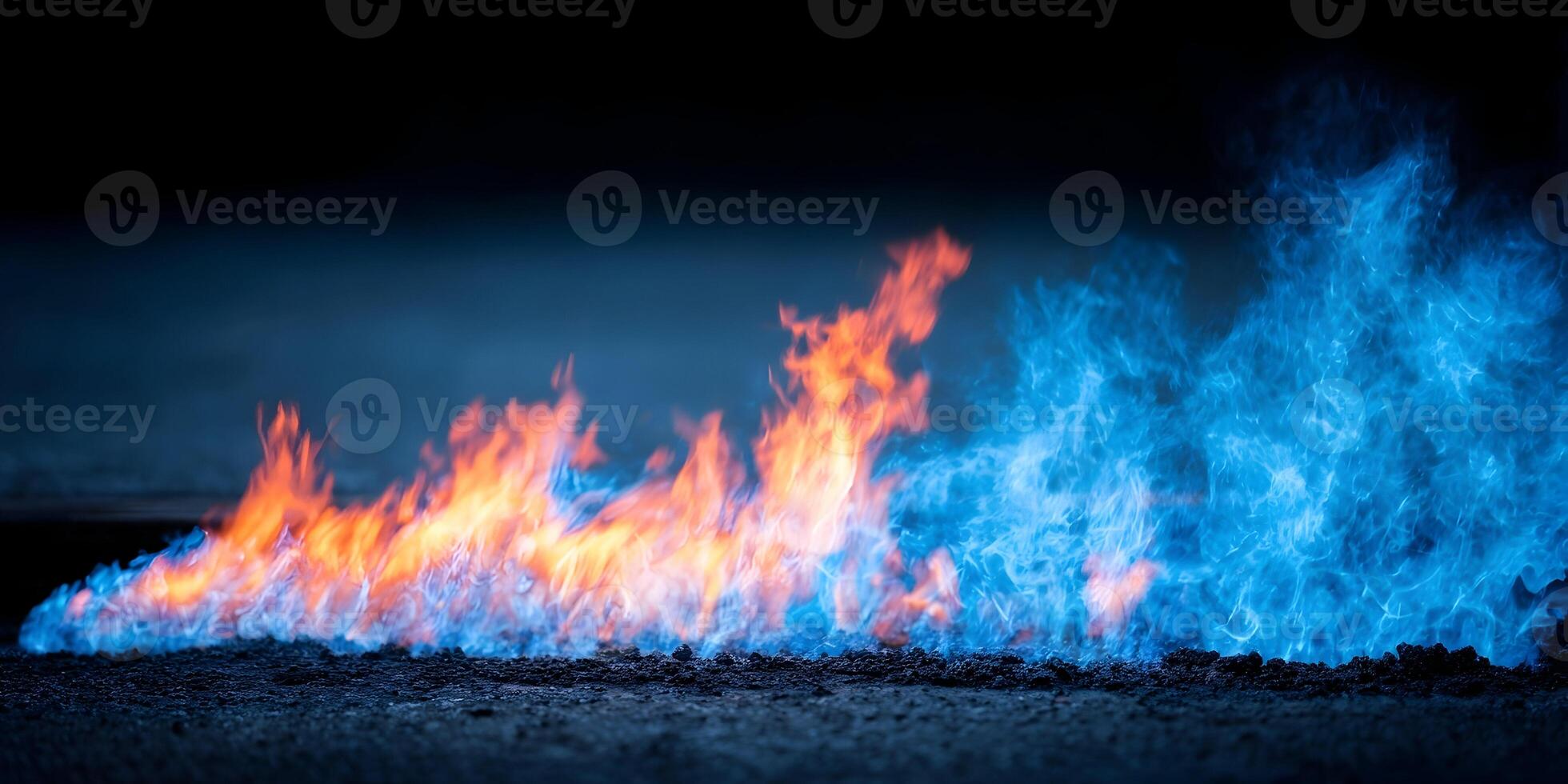 Fiery Ground Blue and Orange Flames Burning Asphalt Texture photo