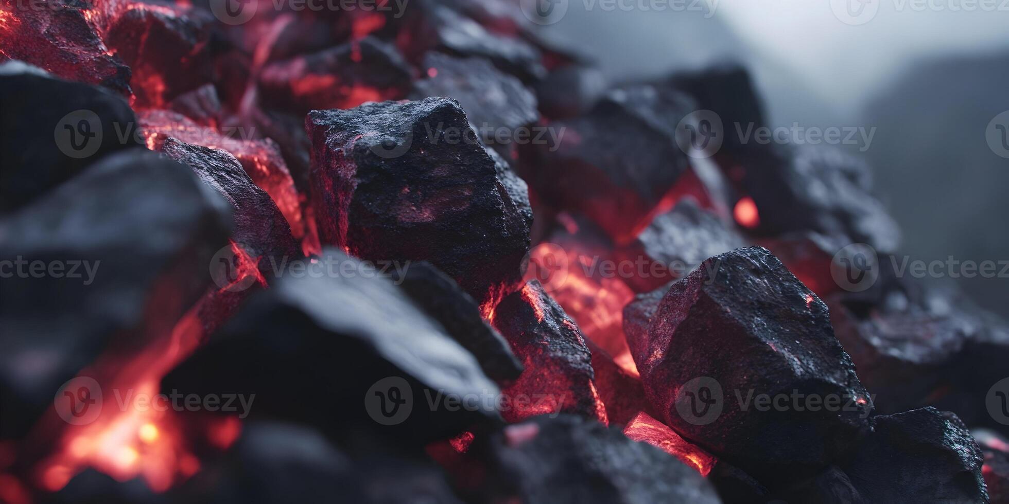 Glowing Embers Closeup Dark Red Hot Coal Pile Texture photo