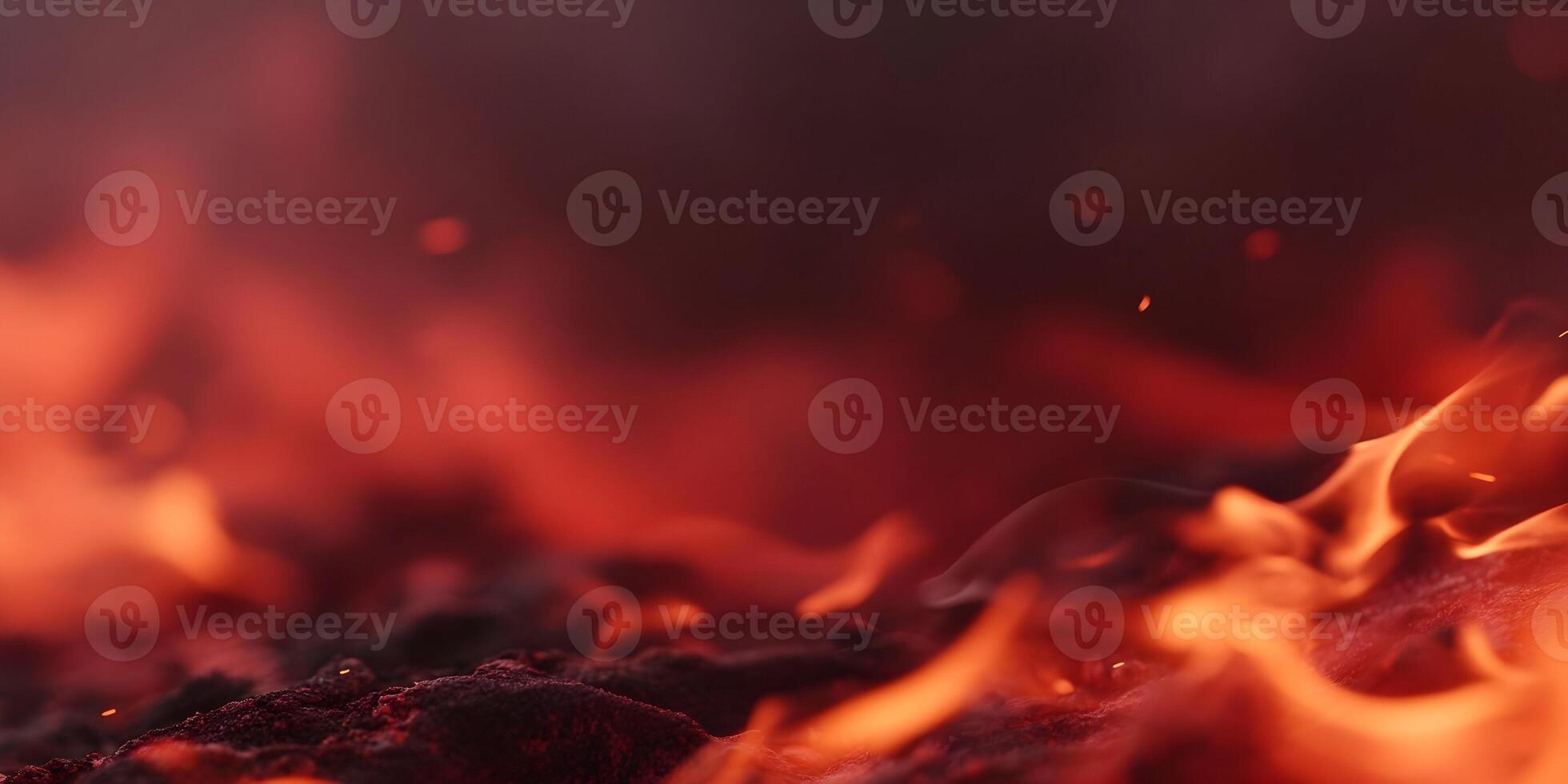 Closeup Burning Embers Glowing Hot Orange Flames Fire Ashes Texture Background photo