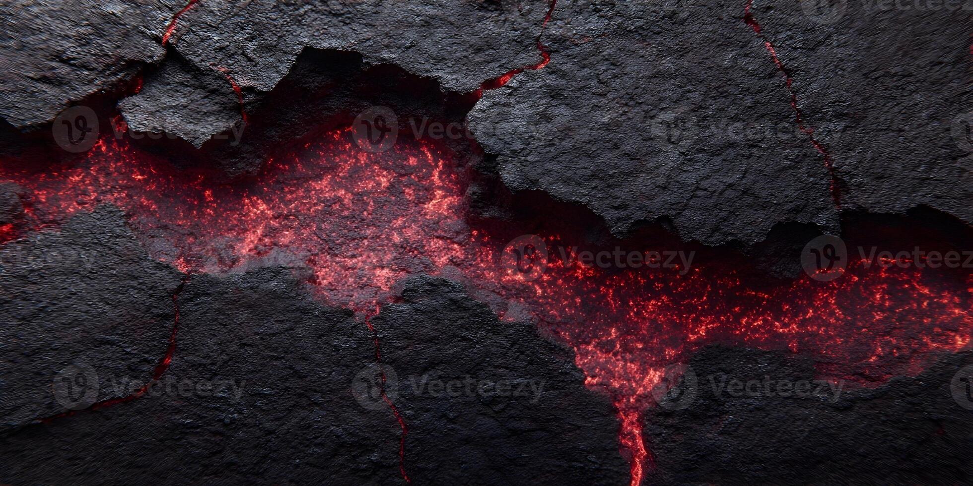 Dark Gray Rock Texture with Glowing Red Lava Cracks photo