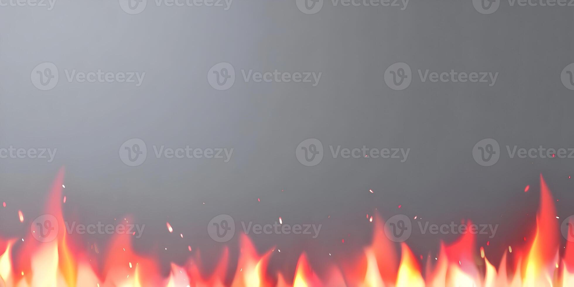 Realistic Fire Flames Burning Bright Gray Background Ignition Ember photo