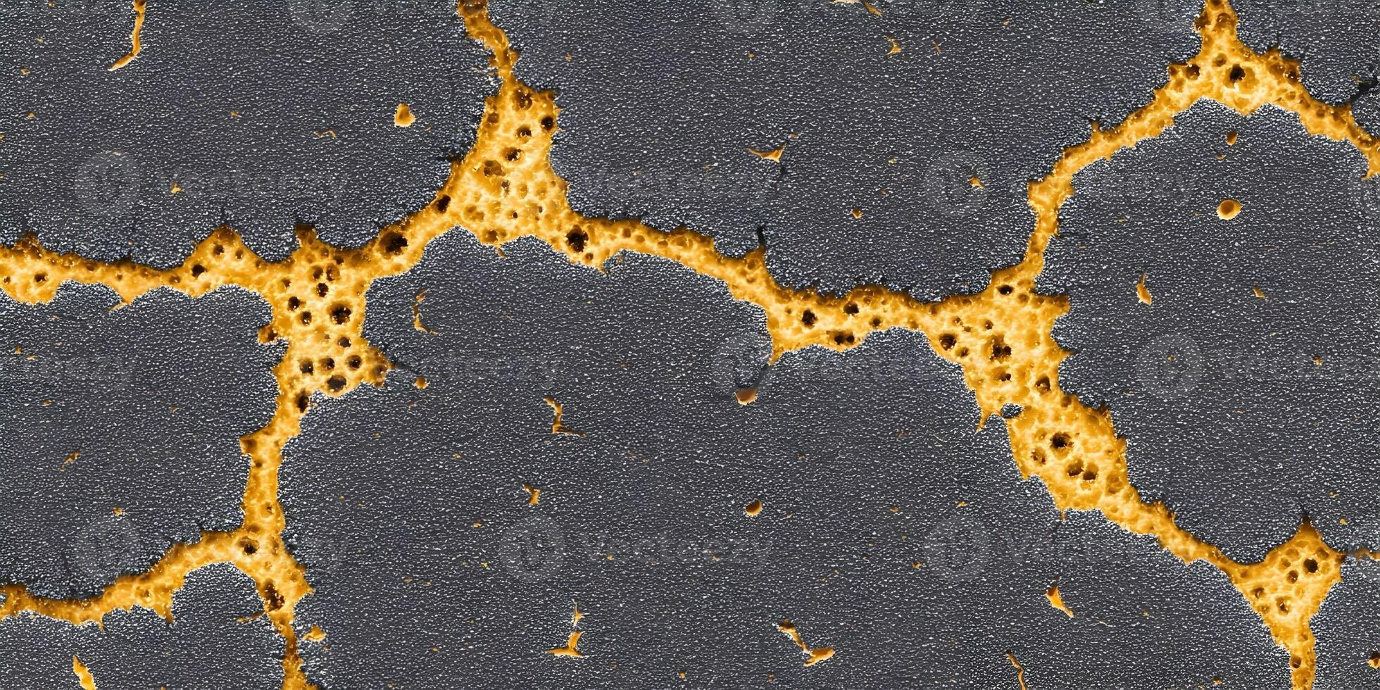 Gray Surface with Yellow Crack Texture Seamless Pattern photo