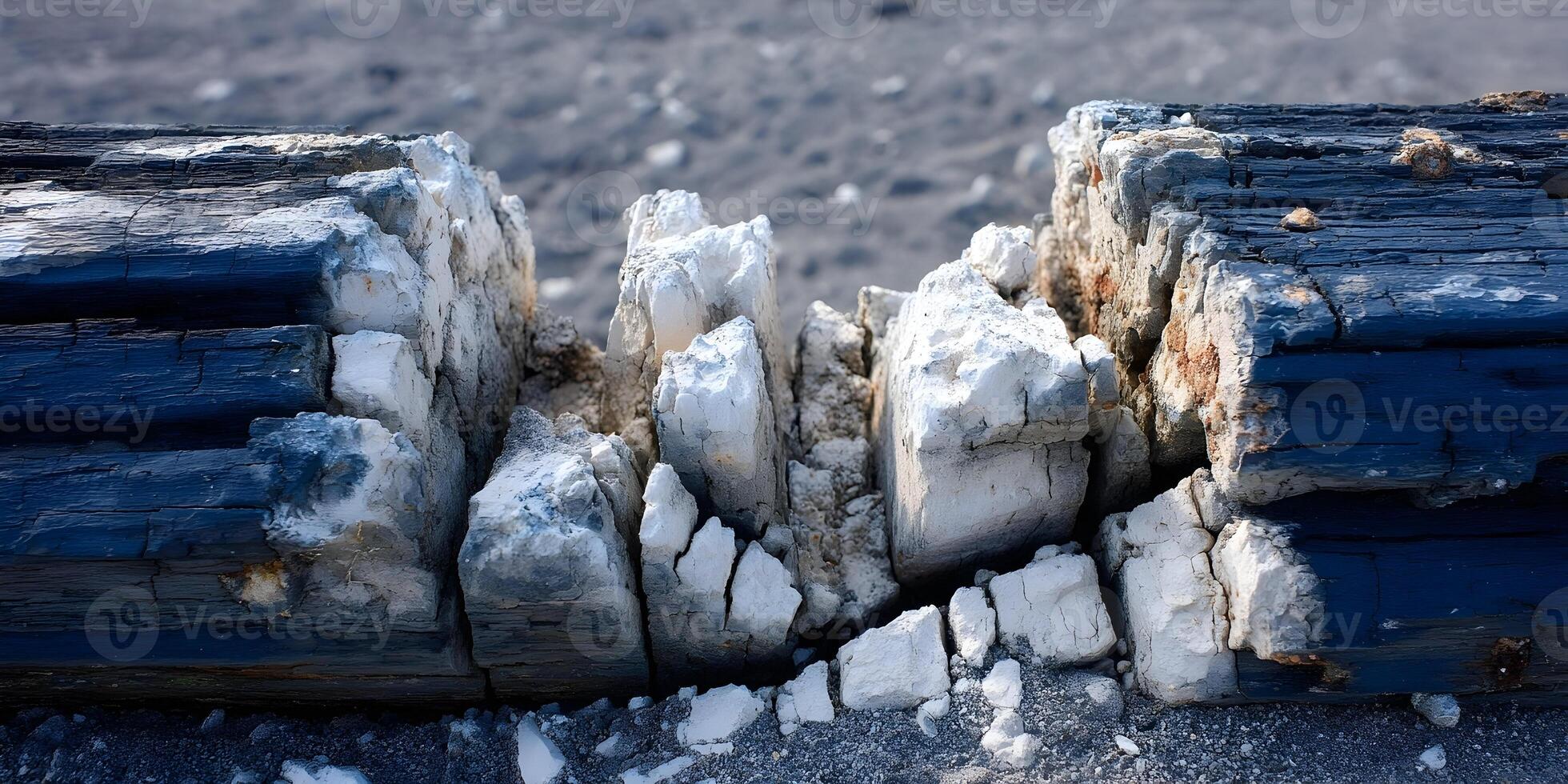 Closeup Weathered Dark Blue Wood Splitting Apart photo