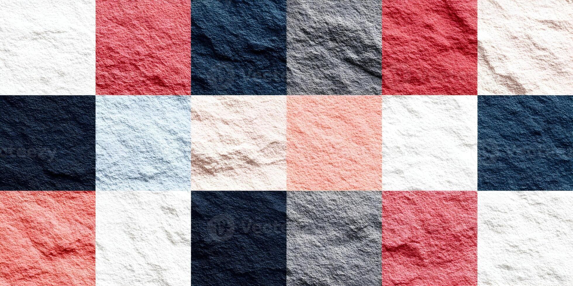 Checkerboard Pattern Stone Texture Red White Gray Blue Seamless Tileable photo