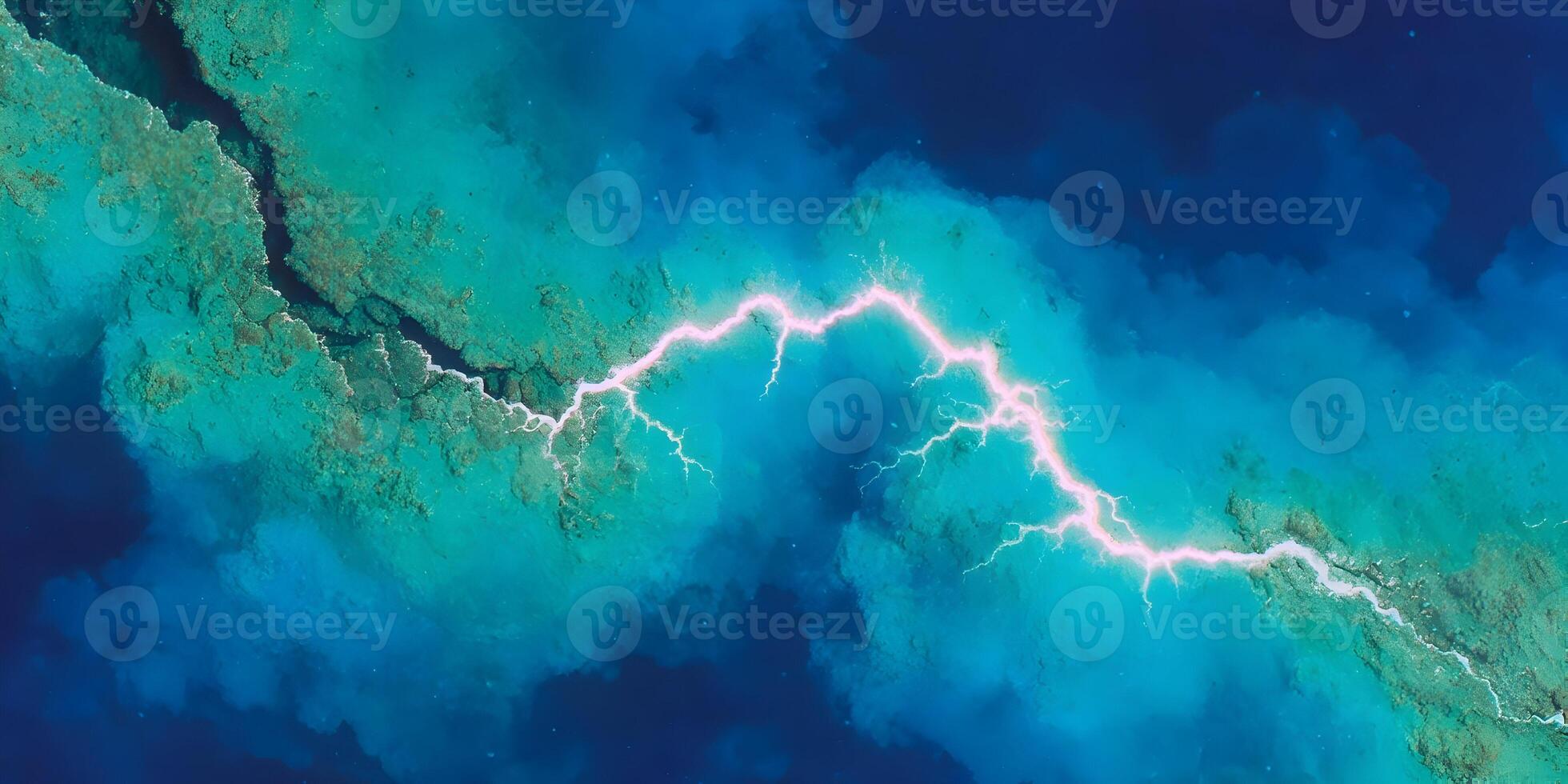 Abstract Ocean Lightning Crack Deep Blue Green Water Texture photo
