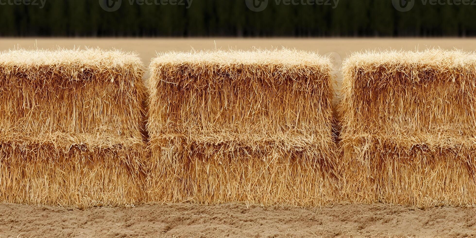 Three Golden Hay Bales Rural Farm Field Landscape photo
