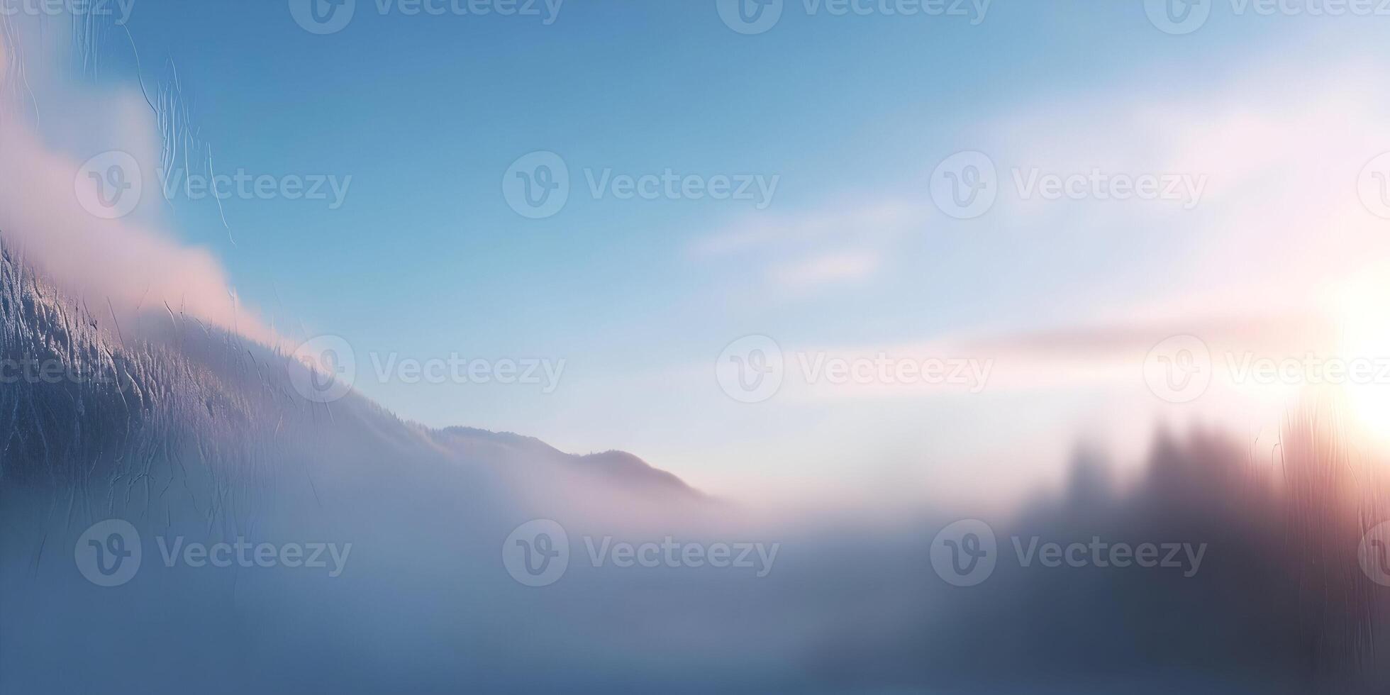 Misty Mountain Sunrise View Through Frosted Glass Pane photo