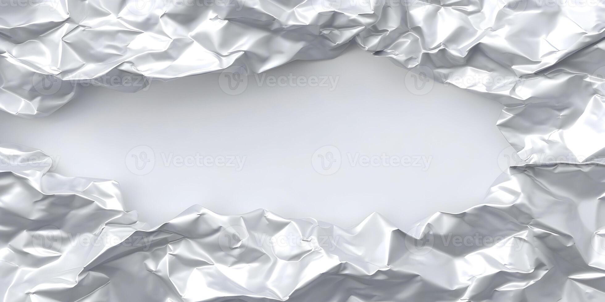 Silver Crumpled Foil Frame Background Shiny Texture Empty Space photo
