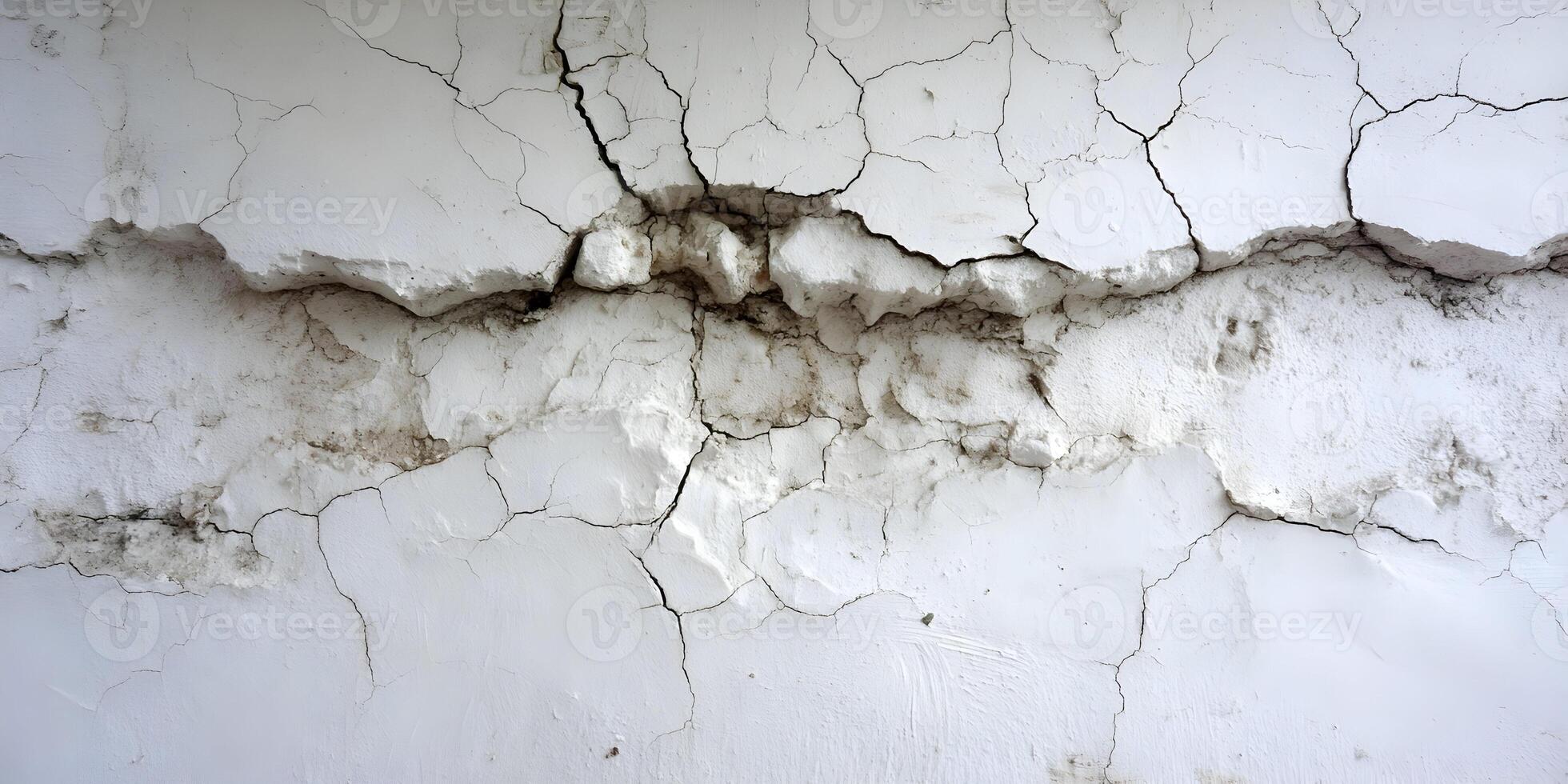 Cracked White Wall Texture Background Old Damaged Plaster Surface photo
