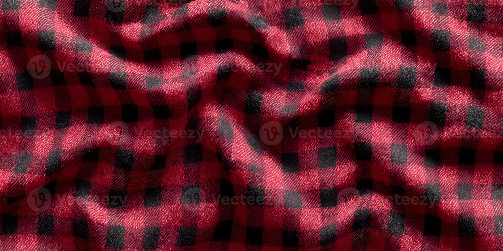 Red and Black Buffalo Plaid Fabric Texture Detailed Close Up Crumpled Gingham Pattern photo