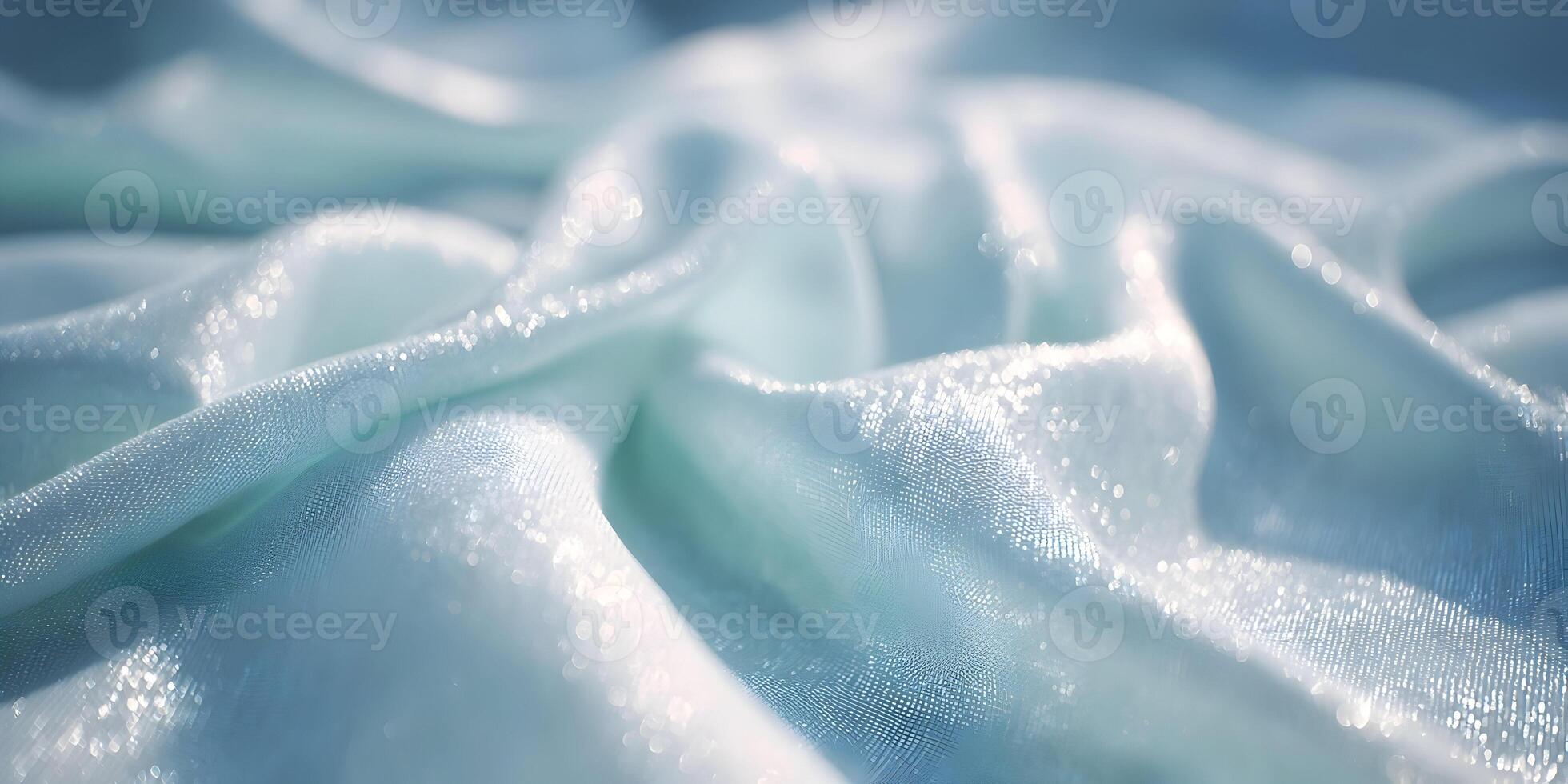 Light Blue Sparkling Fabric Texture Shiny Shimmery Cloth Background Elegant Draped Material Close Up photo