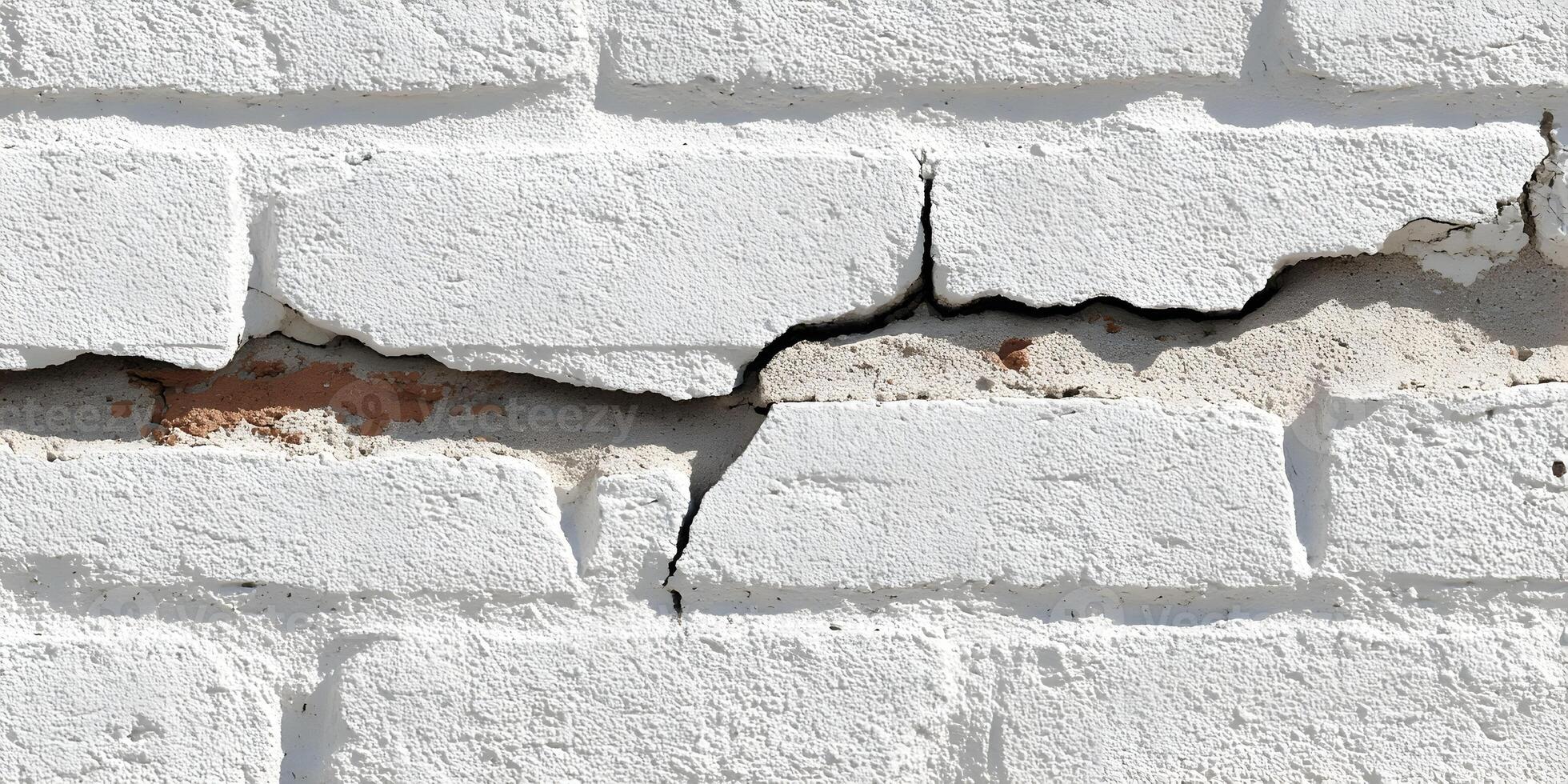White Brick Wall with Crack Damage Detail Texture photo