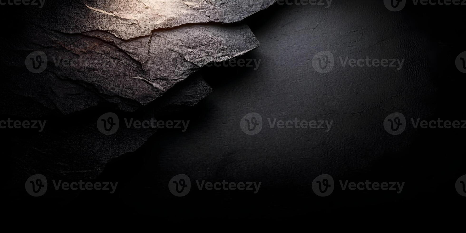 Dark Grey Rough Stone Texture Background Illuminated Corner photo